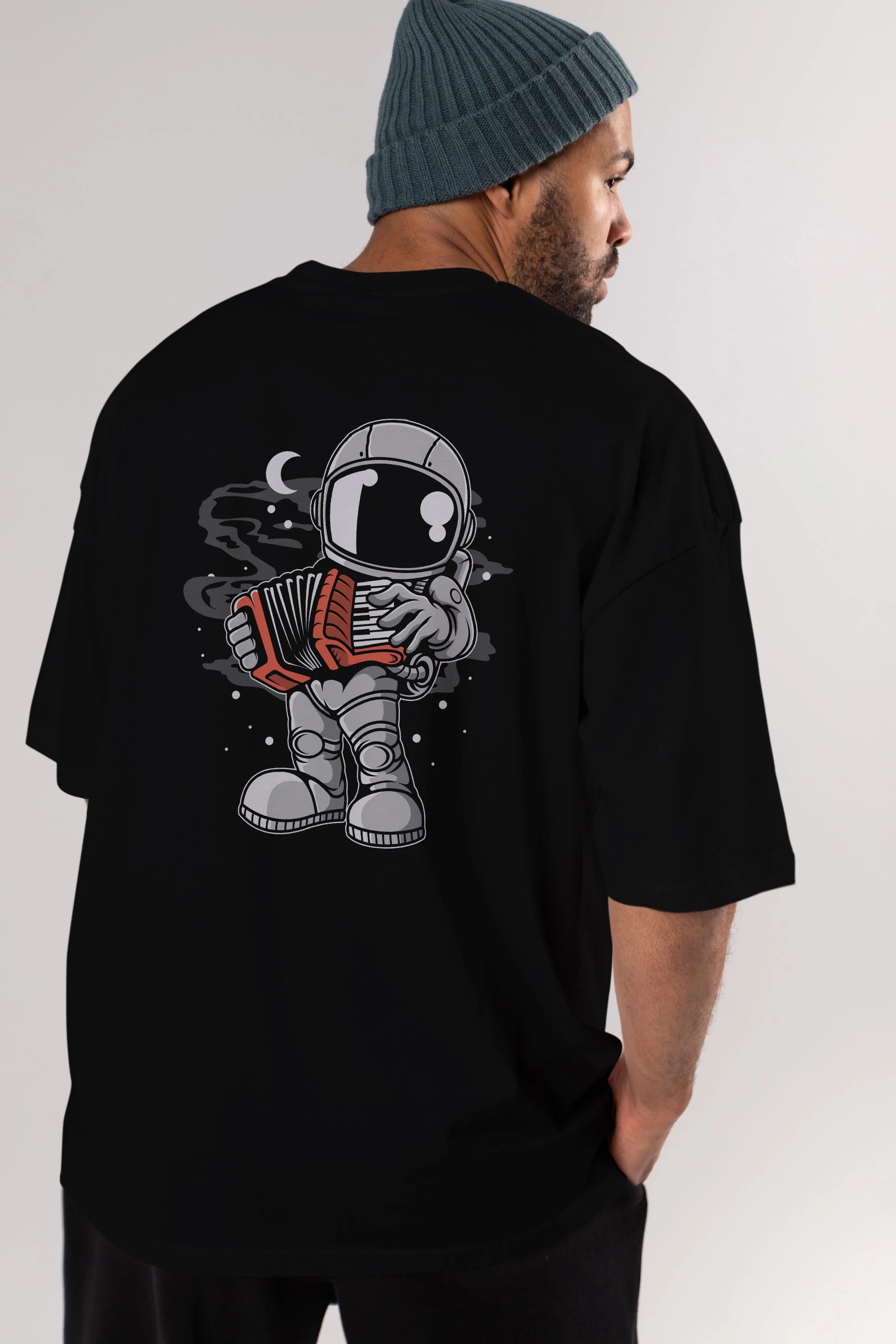 Astronaut Accordion Arka Baskılı Oversize t-shirt Erkek Kadın Unisex