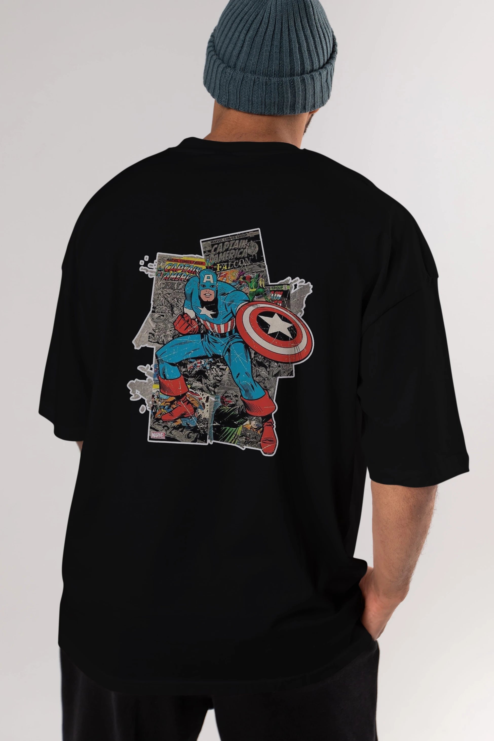 Captain America (2) Arka Baskılı Oversize t-shirt Erkek Kadın Unisex %100 Pamuk Bisiklet Yaka tişort