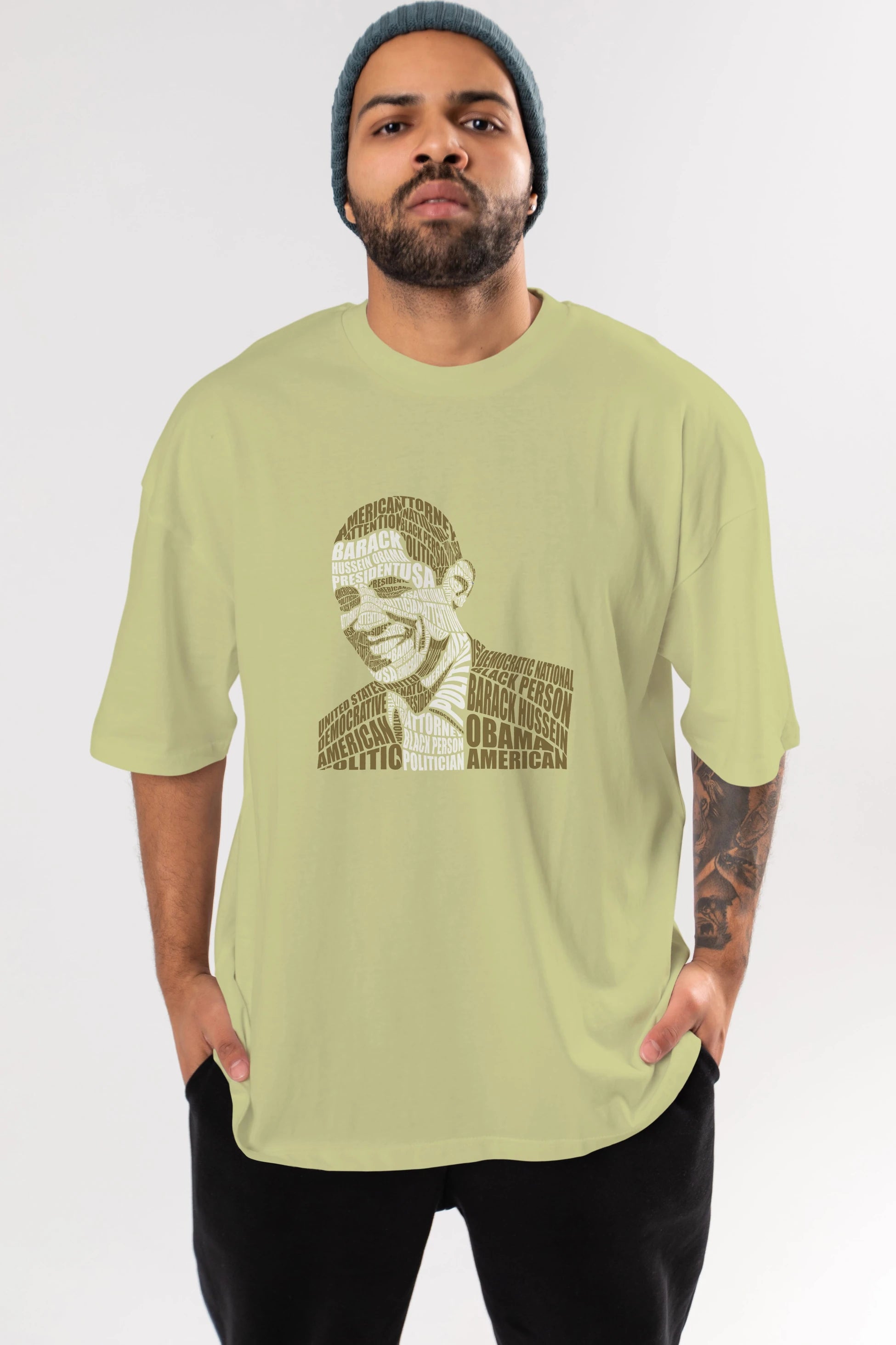 Obama Calligram Ön Baskılı Oversize t-shirt %100 pamuk Erkek Kadın Unisex