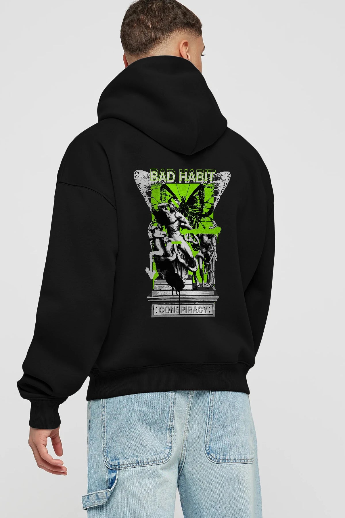 Bad Habit Arka Baskılı Hoodie Oversize Kapüşonlu Sweatshirt Erkek Kadın Unisex