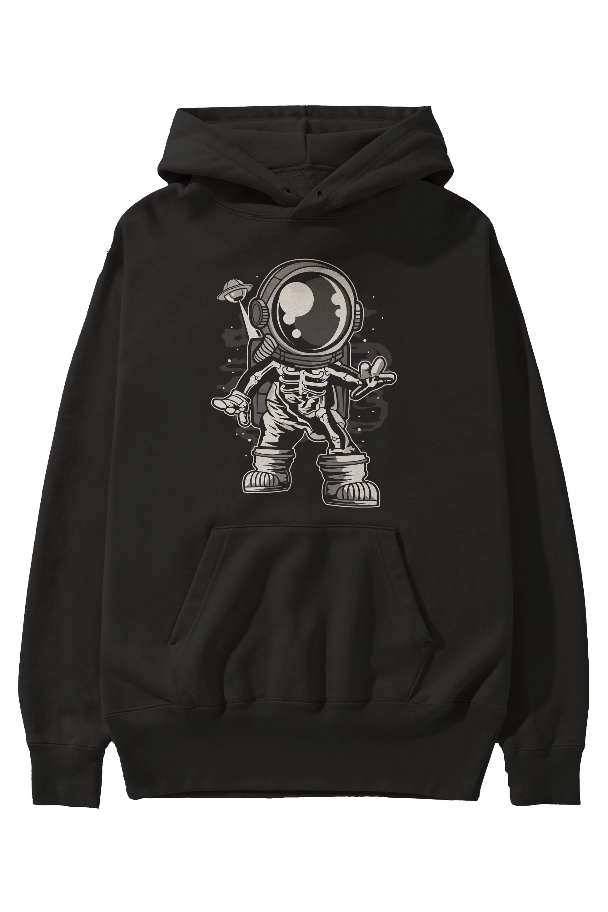 Space Skeleton Ön Baskılı Hoodie Oversize Kapüşonlu Sweatshirt Erkek Kadın Unisex