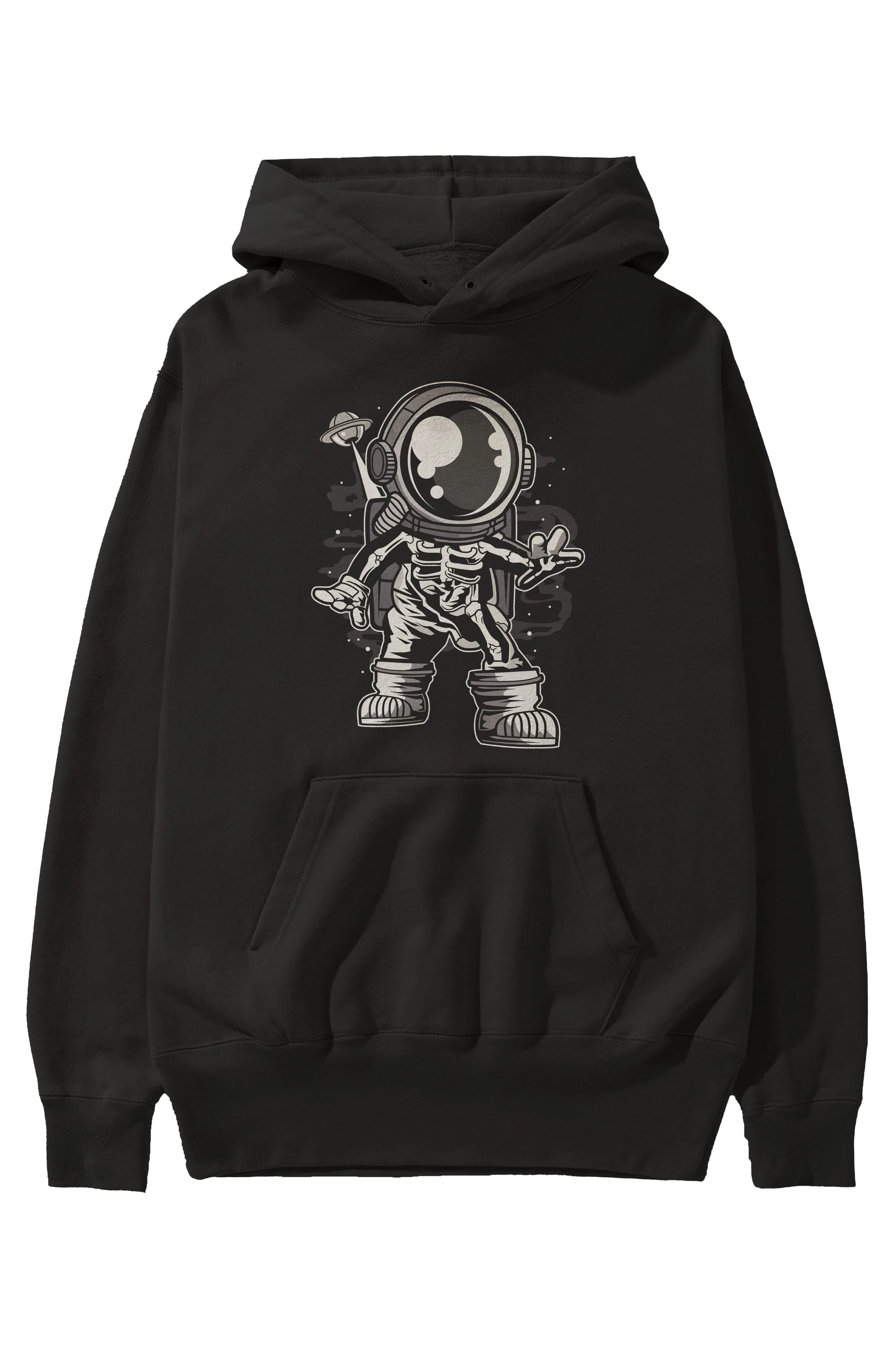 Space Skeleton Ön Baskılı Hoodie Oversize Kapüşonlu Sweatshirt Erkek Kadın Unisex