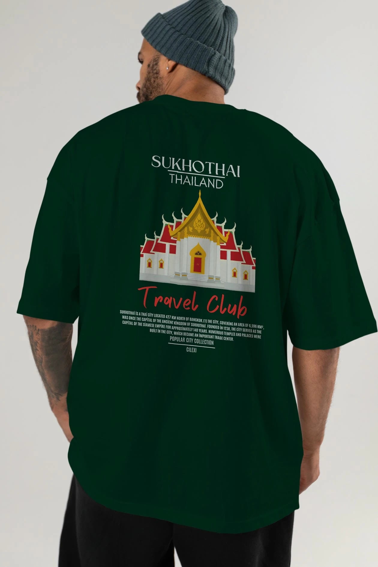Sukhothai Thailand Arka Baskılı Oversize t-shirt Erkek Kadın Pamuk Bisiklet Yaka tişort