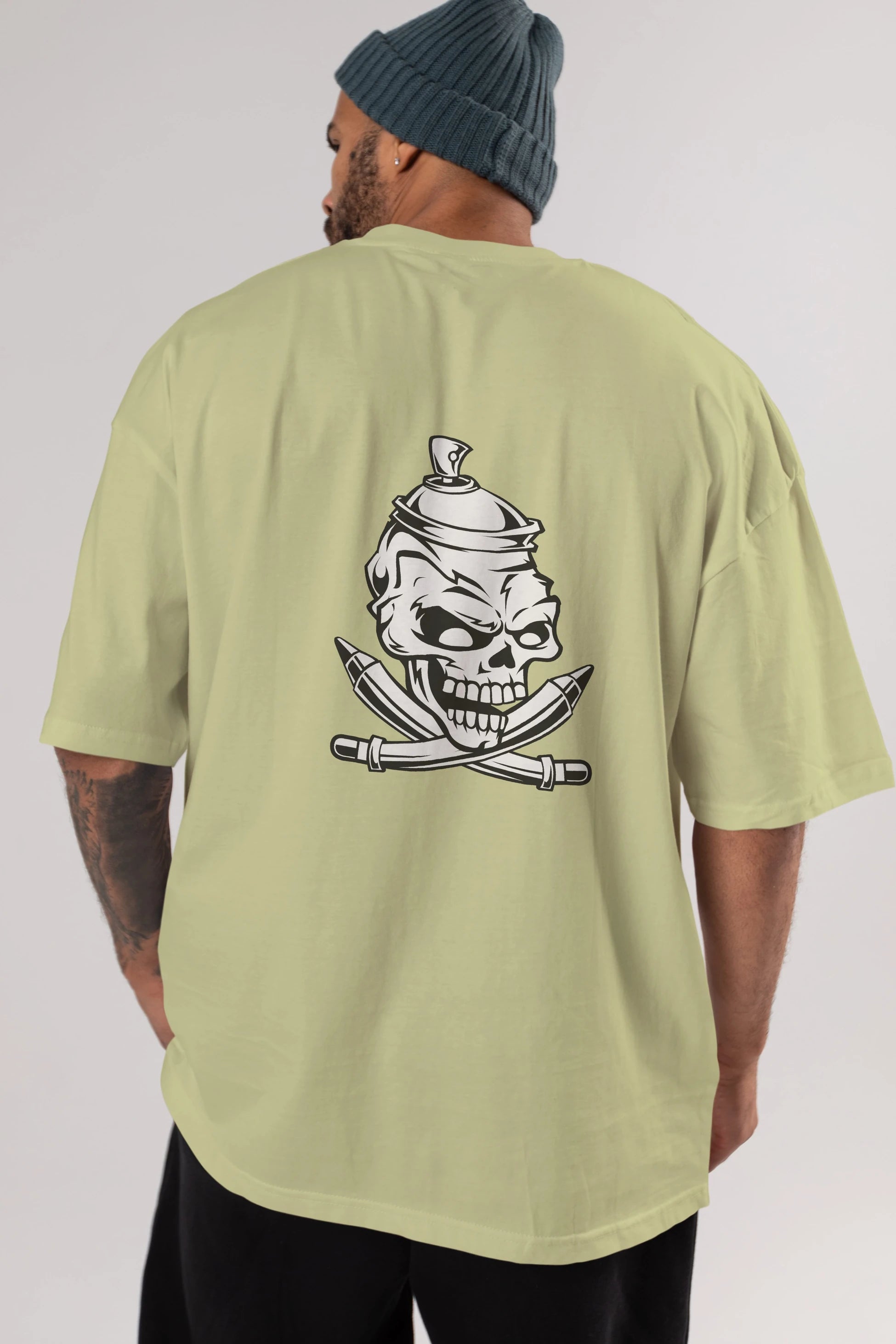 Skull Grafity Arka Baskılı Oversize t-shirt Erkek Kadın Unisex %100 Pamuk tişort