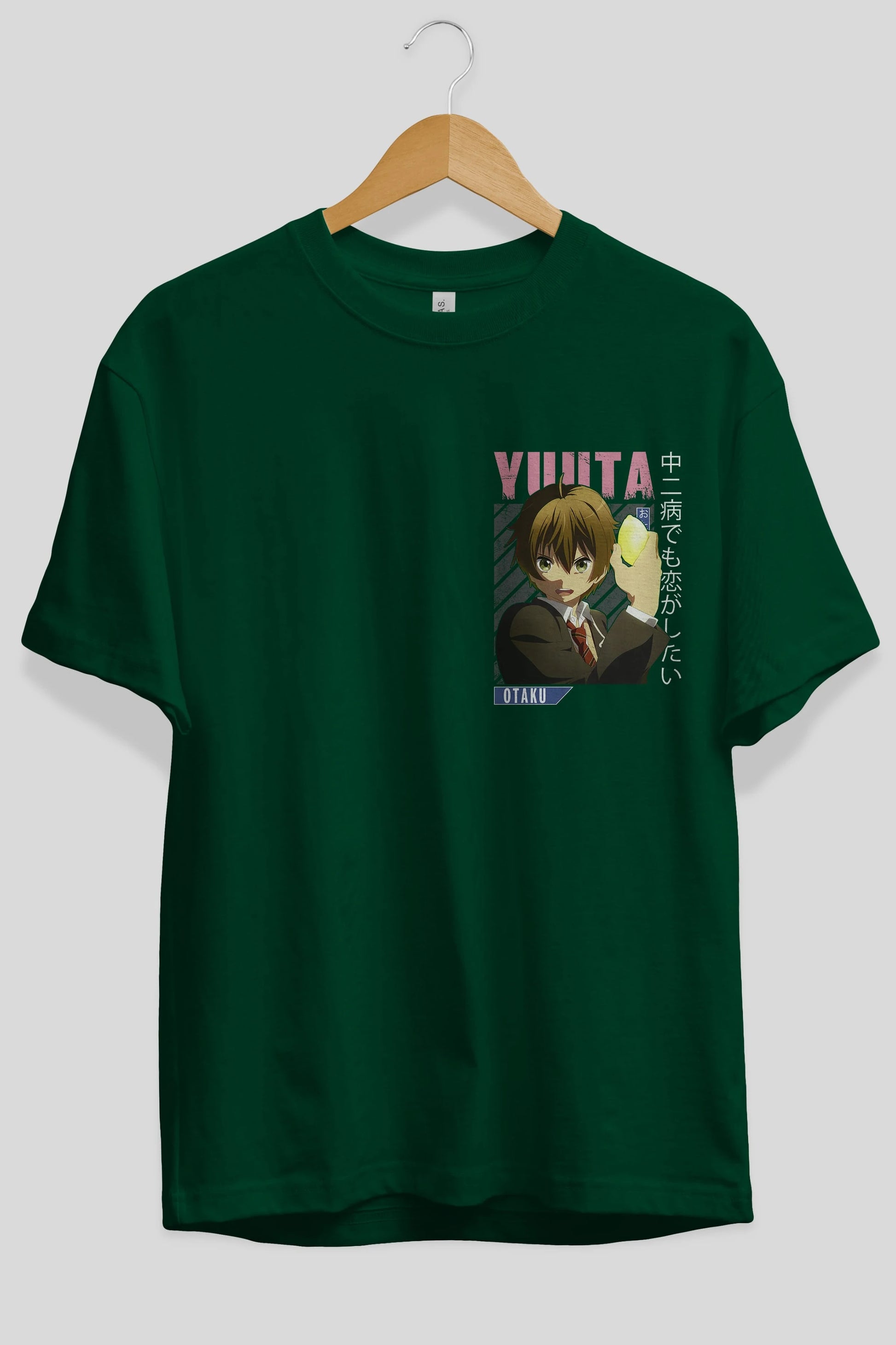 Yuuta Togashi 2 Ön Sol Baskılı Oversize t-shirt Erkek Kadın Unisex %100 Pamuk Bisiklet Yaka tişort