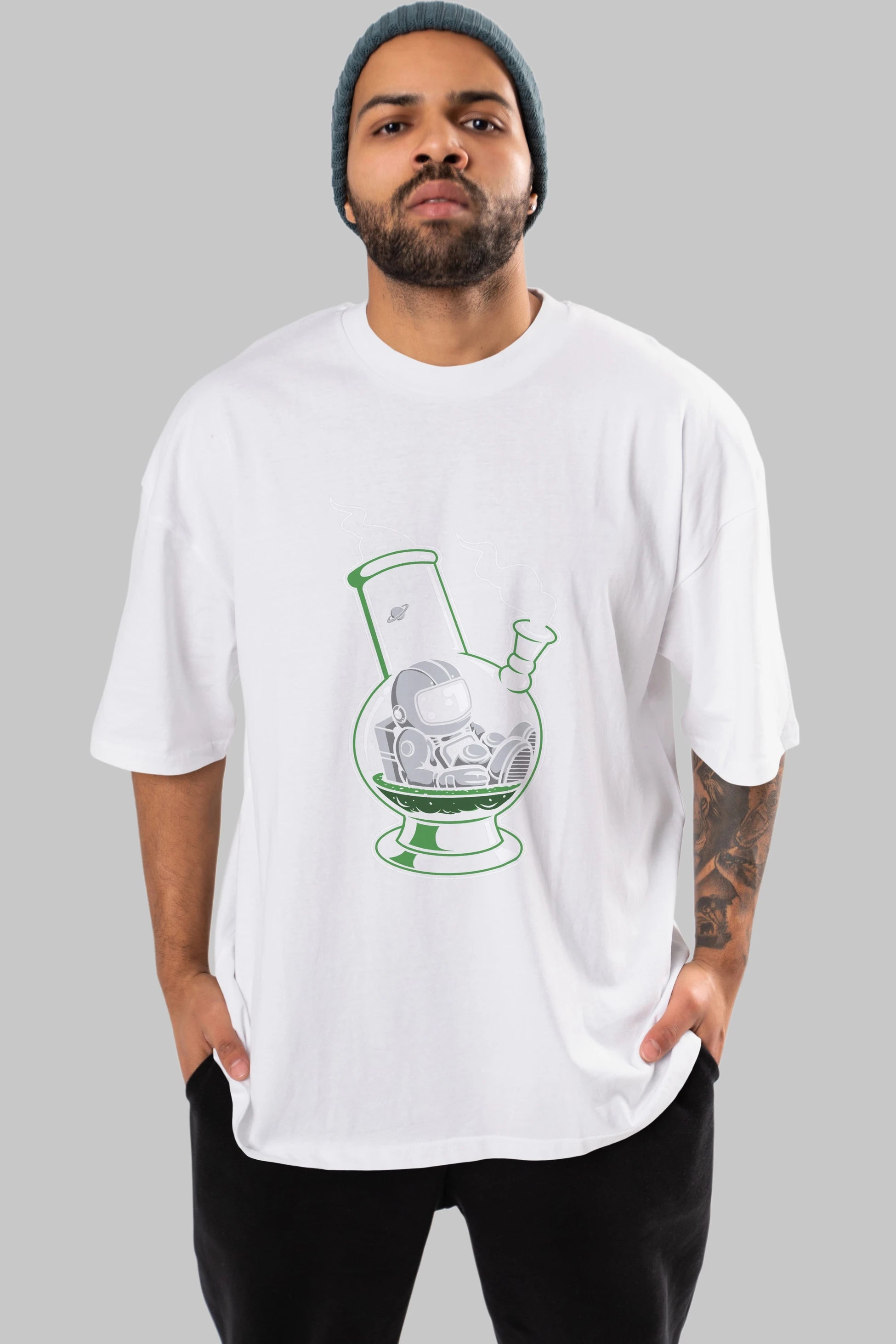 Astronaut Bong Ön Baskılı Oversize t-shirt Erkek Kadın Unisex