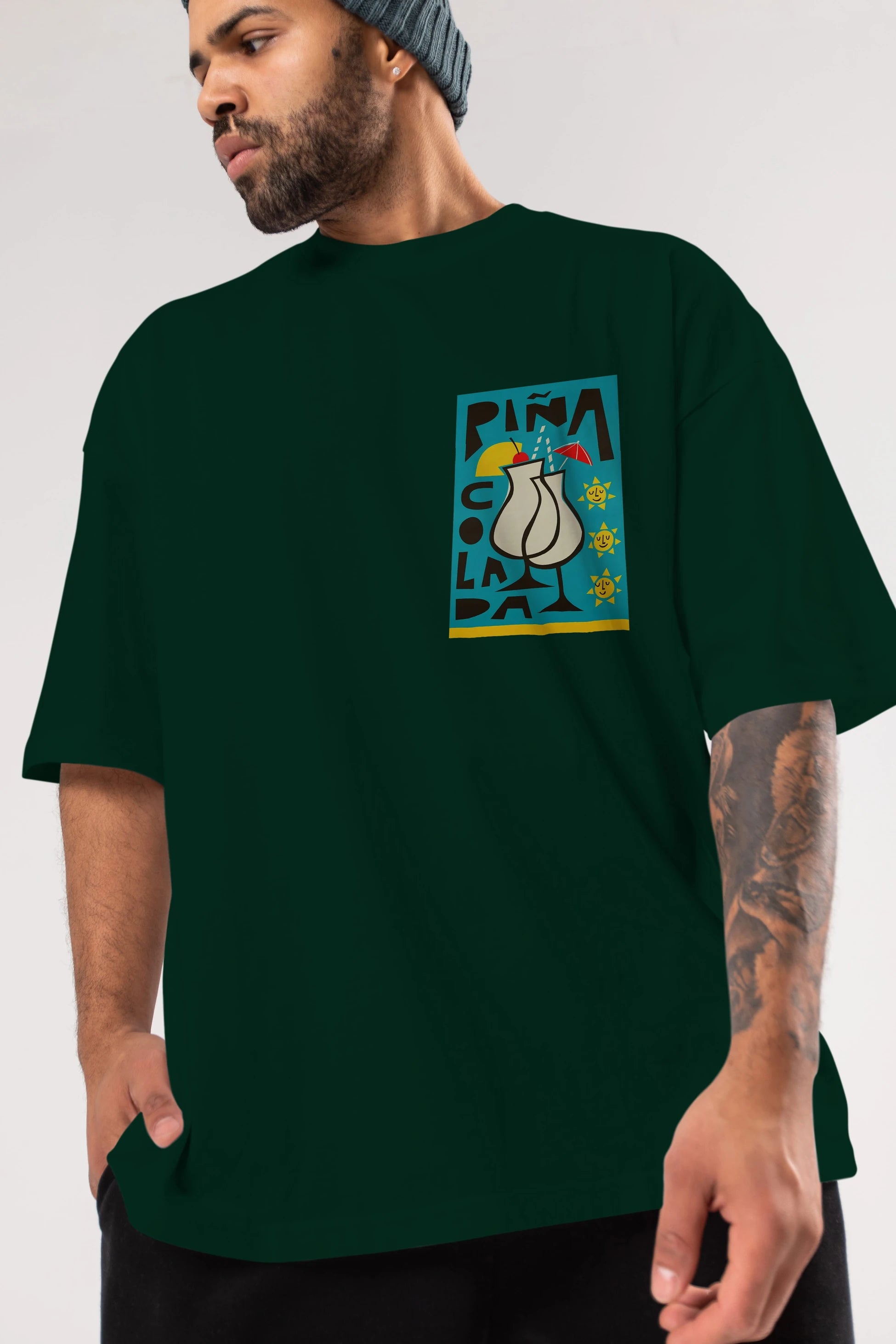 Pina Colada 4 Ön Sol Baskılı Oversize t-shirt Erkek Kadın Unisex %100 Pamuk Bisiklet Yaka tişort
