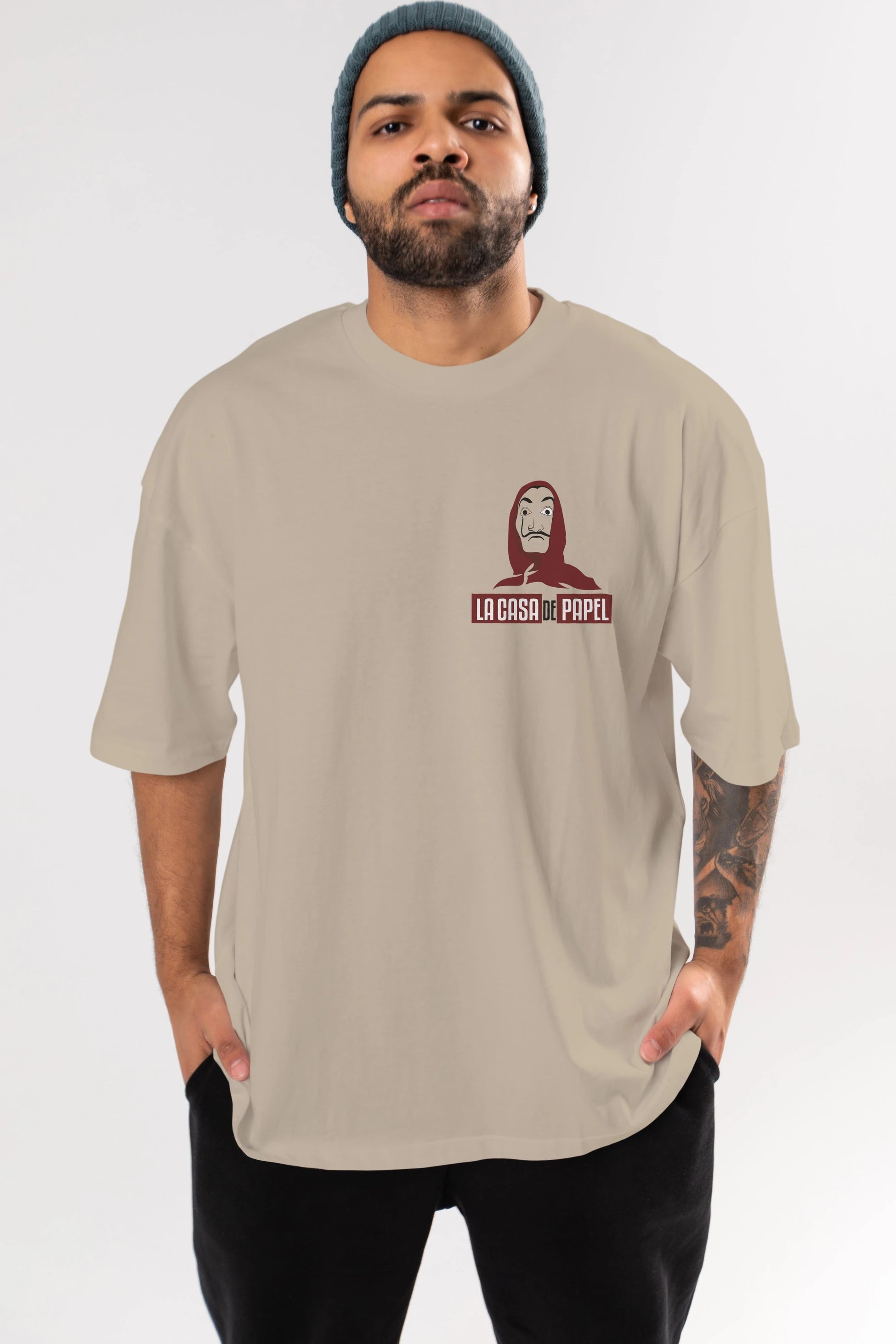 La Casa De Papel (1) Ön Sol Baskılı Oversize t-shirt Erkek Kadın Unisex %100 Pamuk Bisiklet Yaka tişort