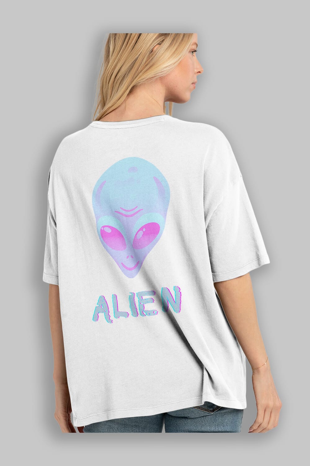 Alien Arka Baskılı Oversize t-shirt Erkek Kadın Unisex