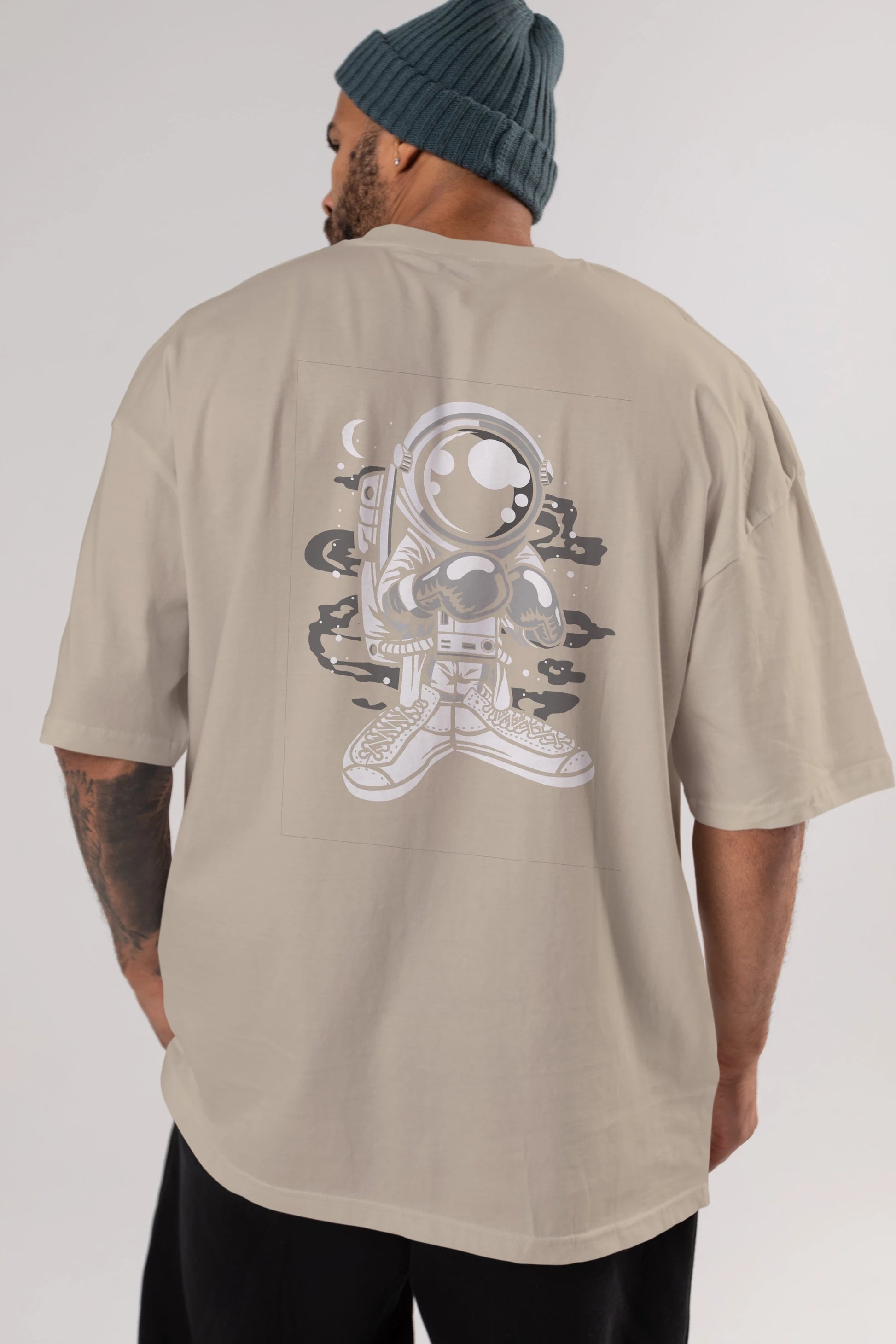 Astronaut Boxer Arka Baskılı Oversize t-shirt Erkek Kadın Unisex