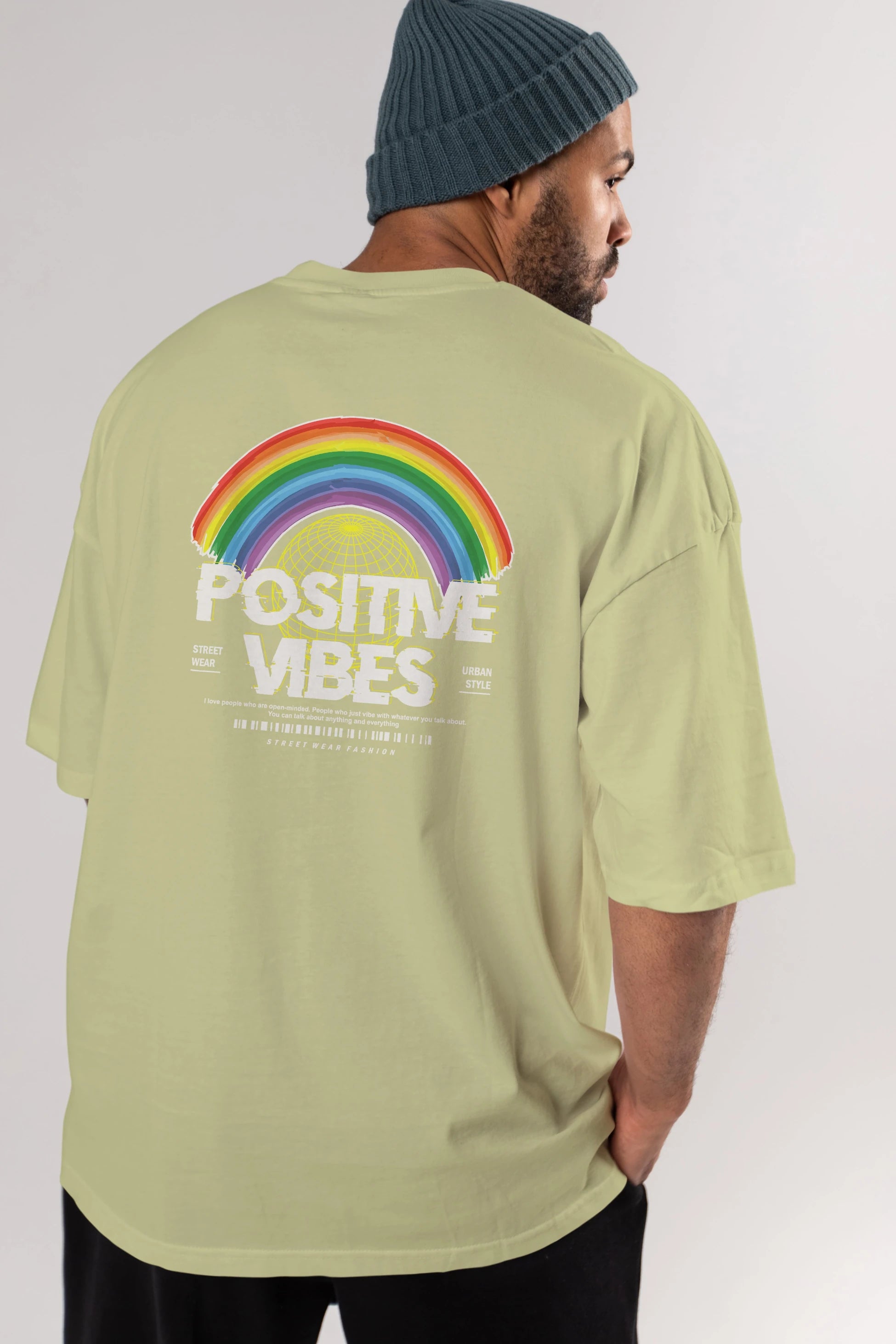 Positive Vibes Arka Baskılı Oversize t-shirt Erkek Kadın Unisex