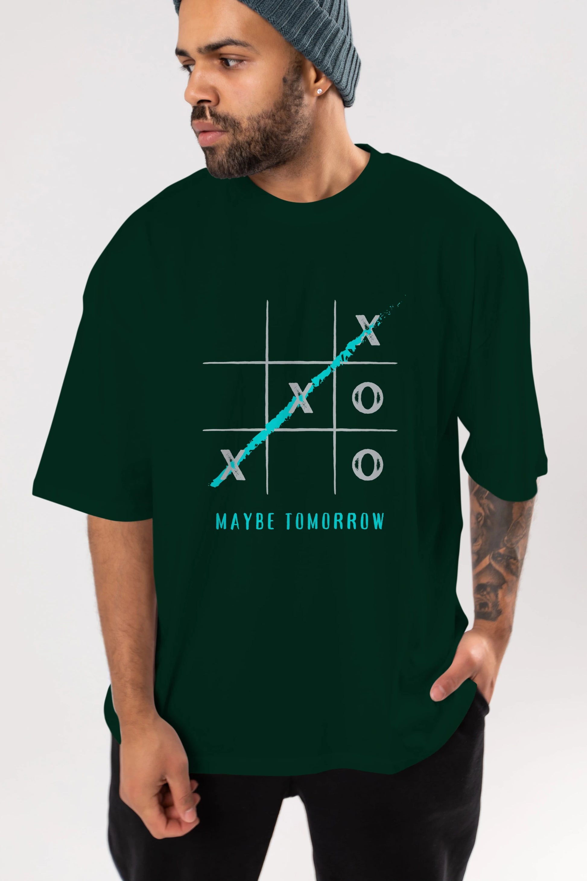 Maybe Tomorrow Yazılı Ön Baskılı Oversize t-shirt Erkek Kadın Unisex