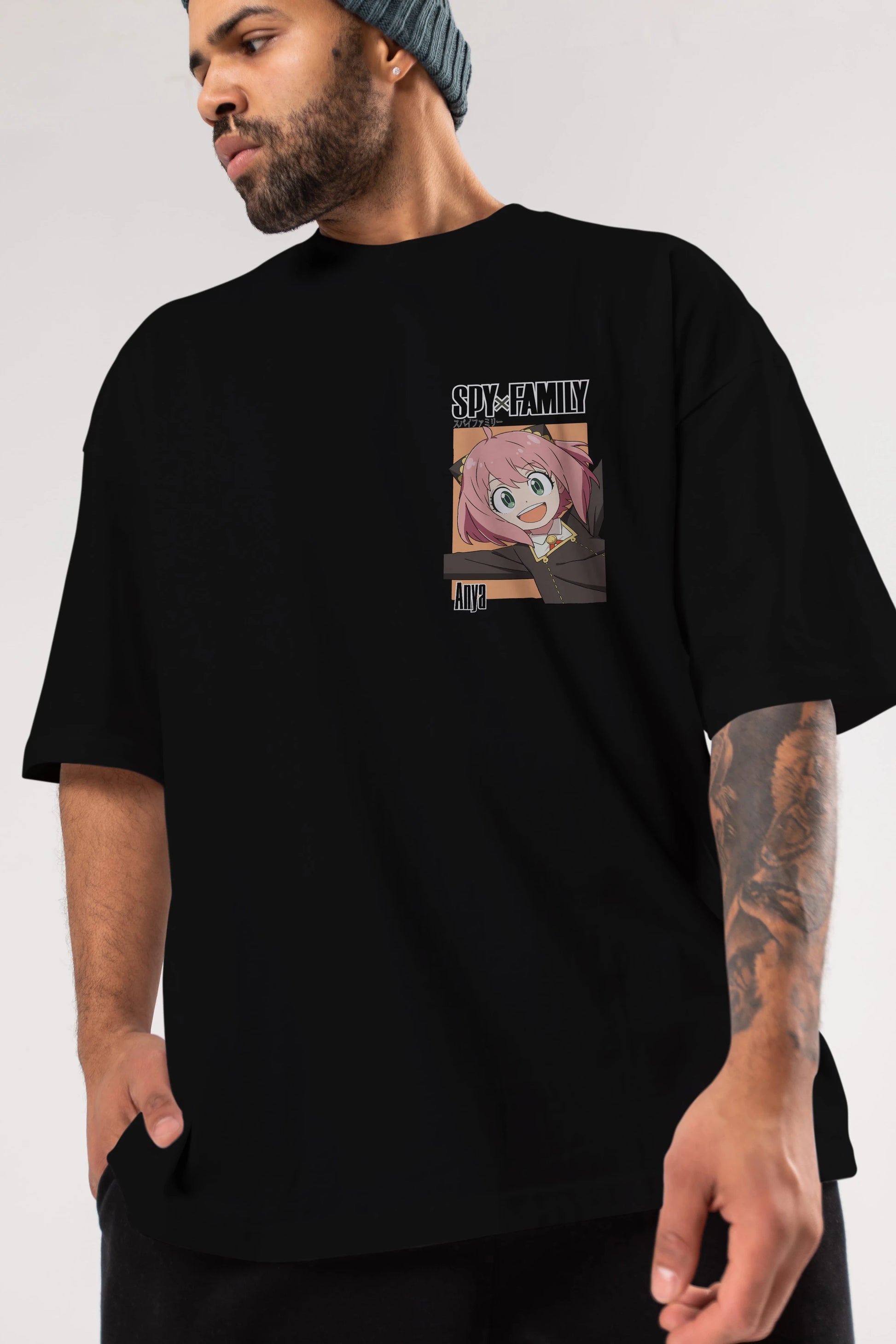 SPY X FAMILY Anya Ön Sol Baskılı Oversize t-shirt Erkek Kadın Unisex %100 Pamuk Bisiklet Yaka tişort