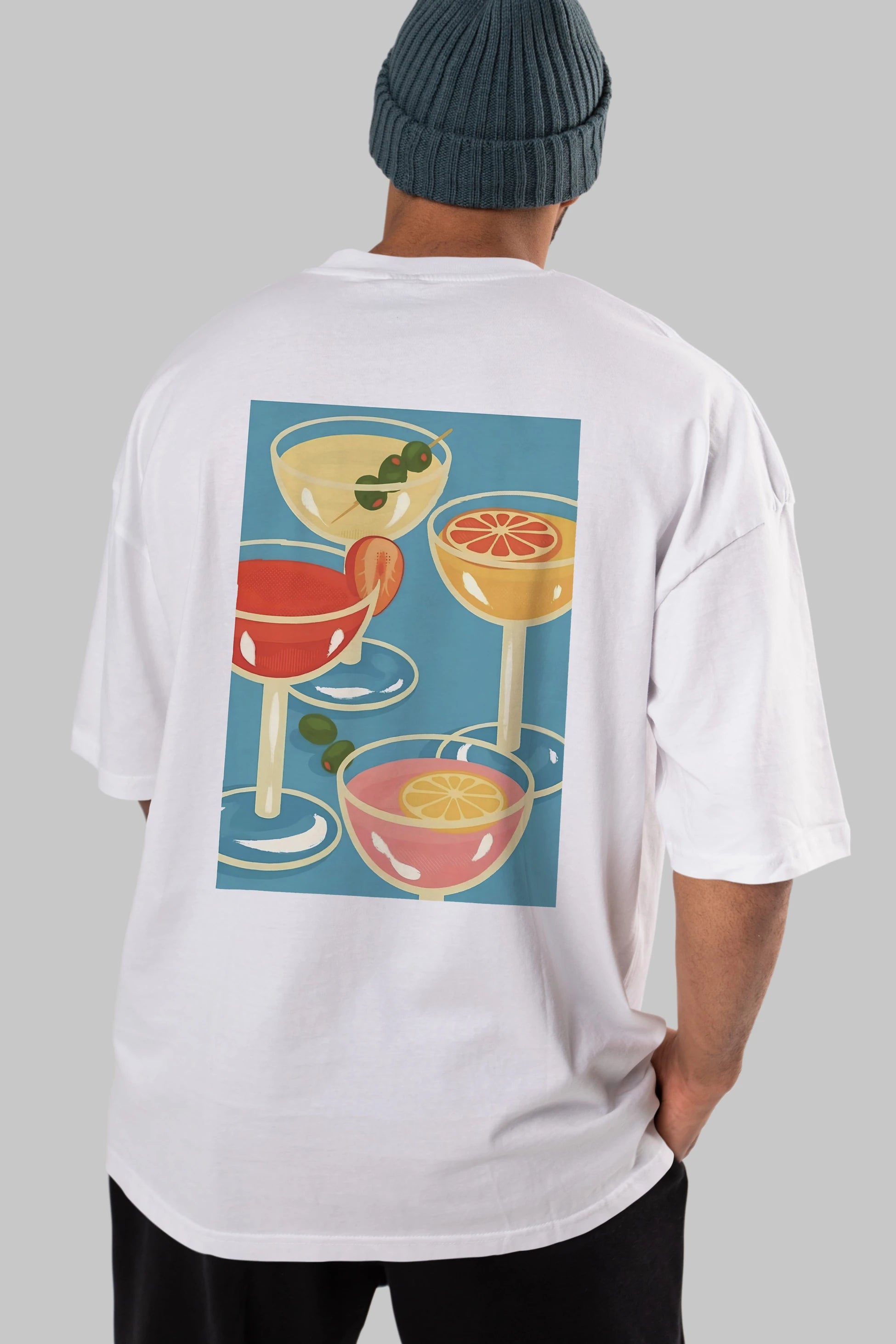 Cocktails Arka Baskılı Oversize t-shirt Erkek Kadın Unisex %100 Pamuk Bisiklet Yaka tişort