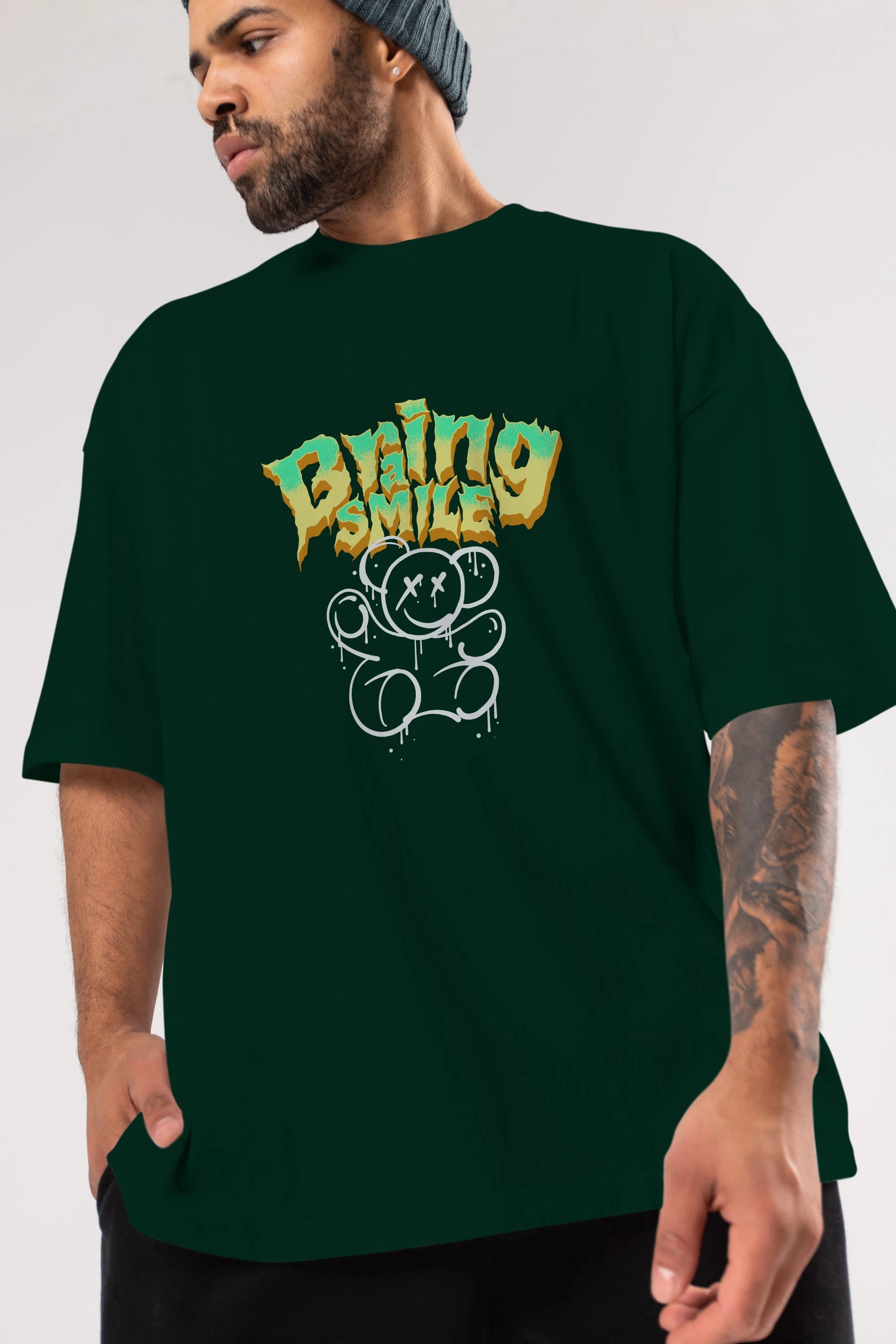 Teddy Bear Braing Smile Ön Baskılı Oversize t-shirt Erkek Kadın Unisex