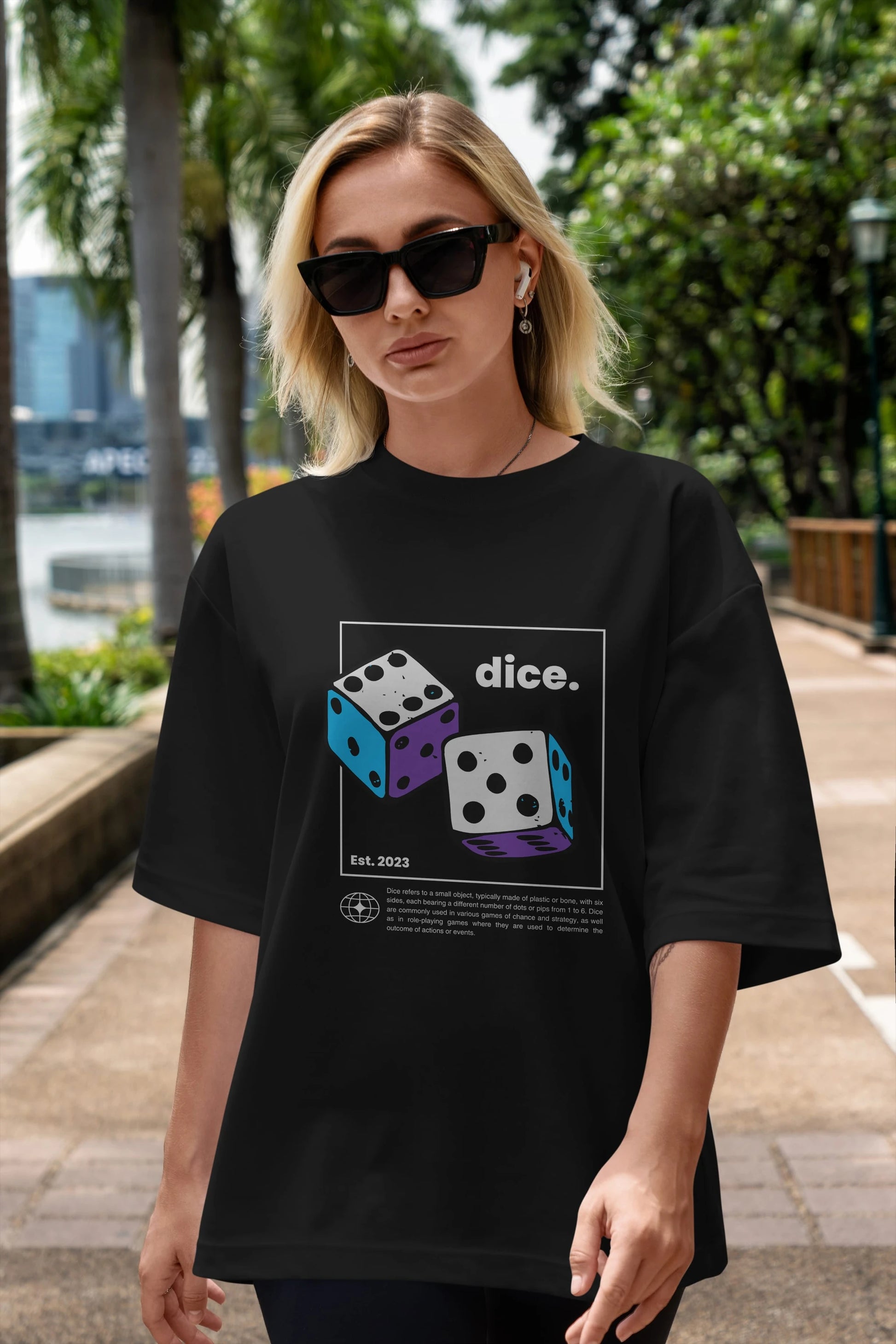 Dice Yazılı Ön Baskılı Oversize t-shirt Erkek Kadın Unisex