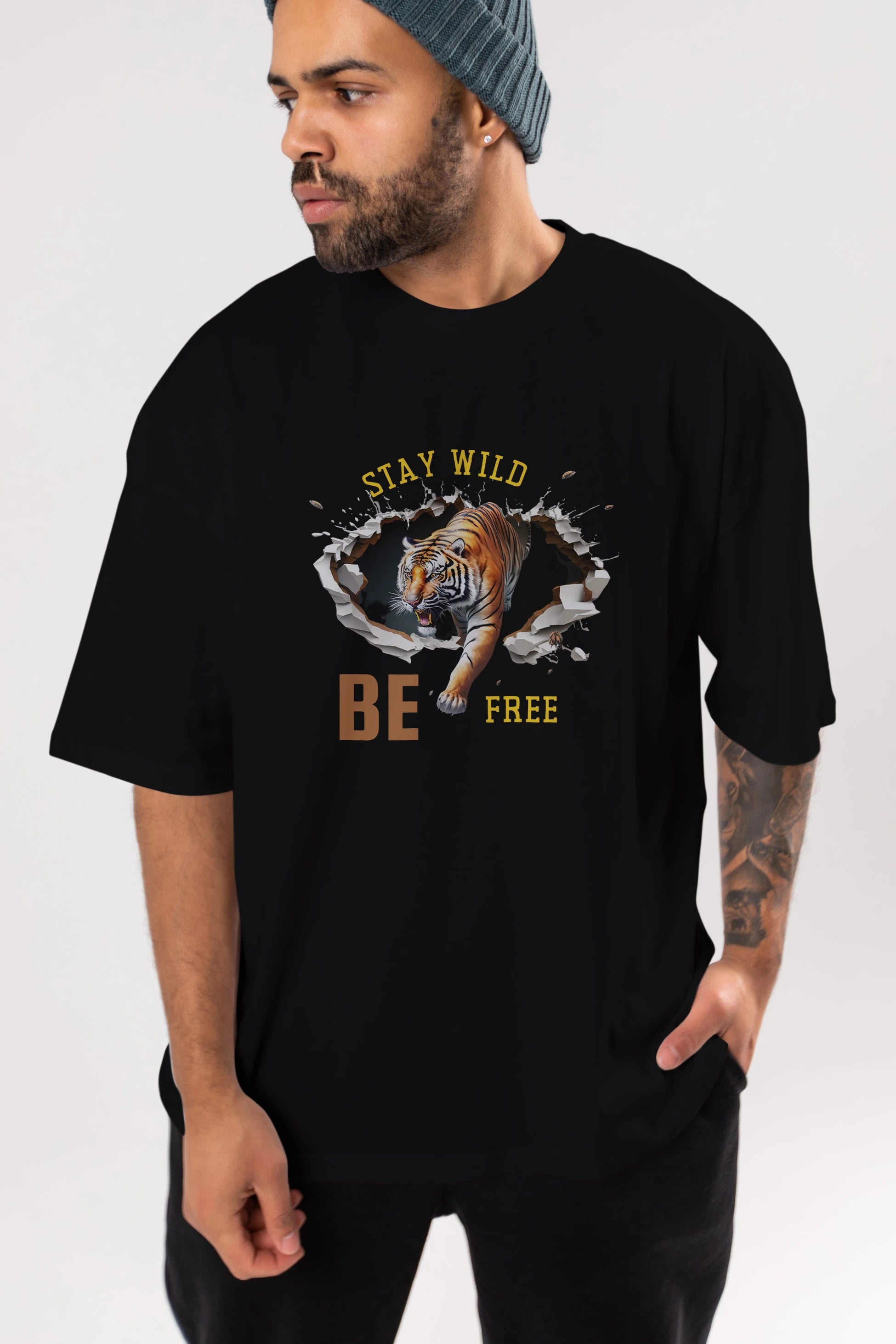Stay Wild Be Free Yazılı Ön Baskılı Oversize t-shirt Erkek Kadın Unisex