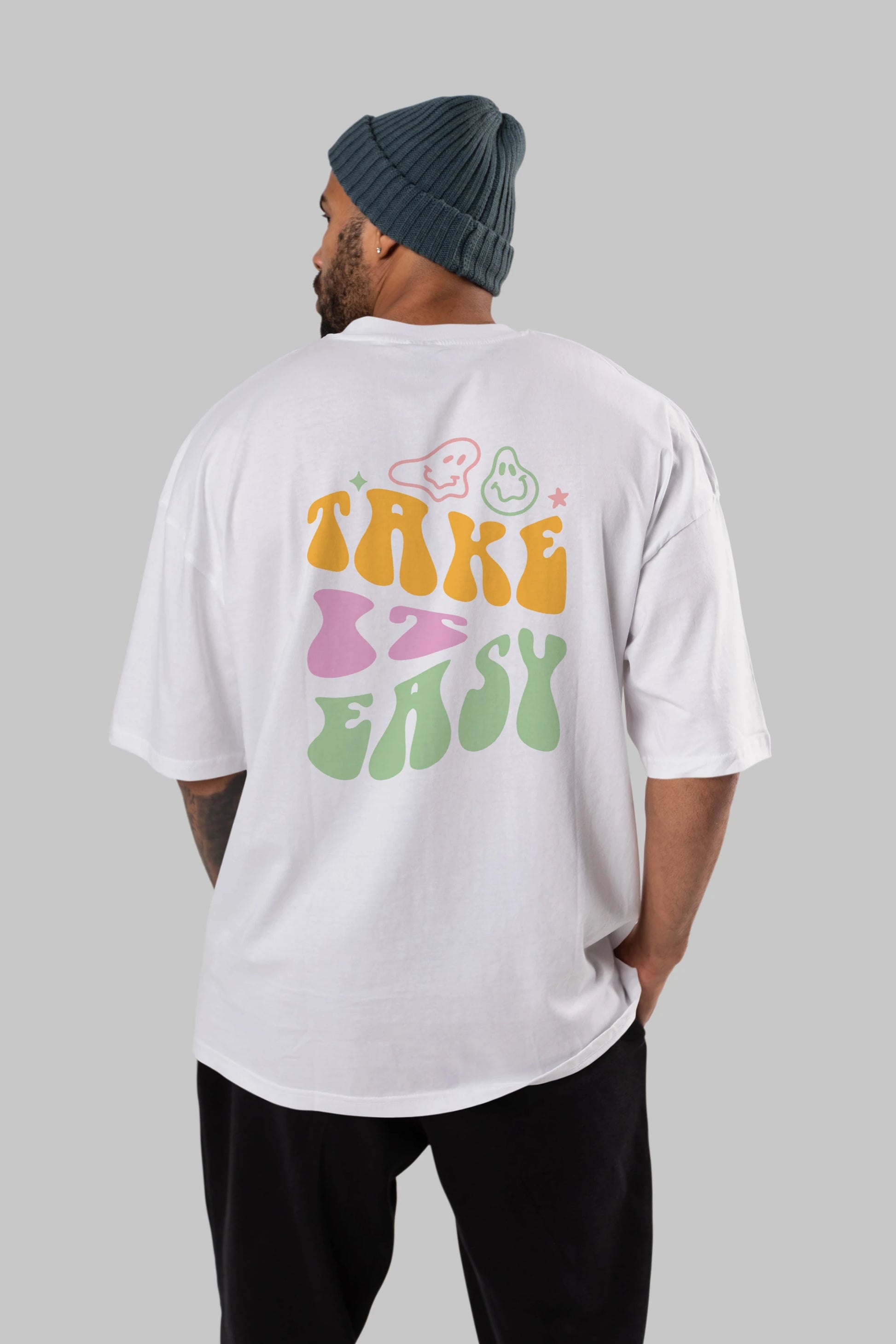 Take it Easy Yazılı Arka Baskılı Oversize t-shirt Erkek Kadın Unisex