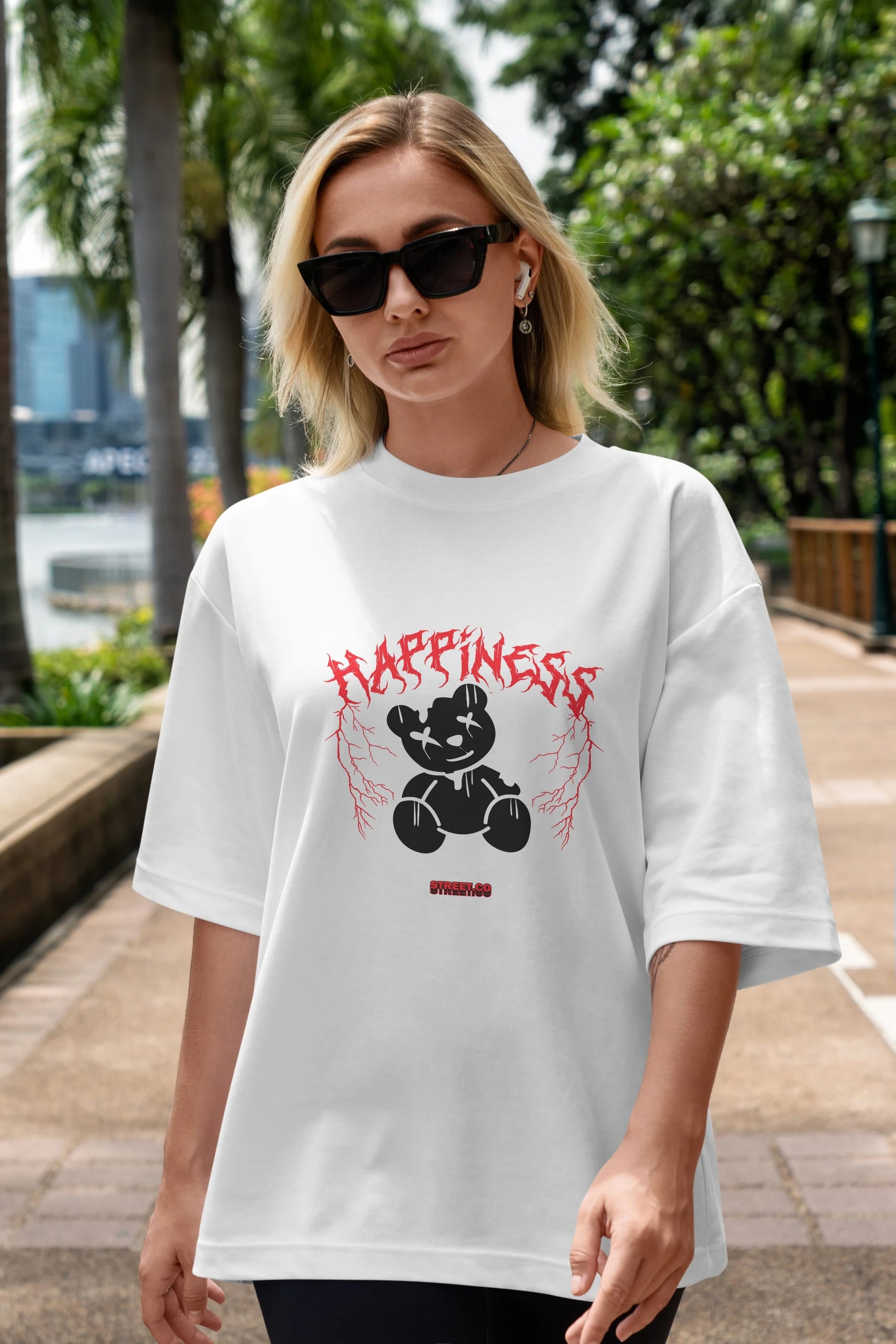 Happiness Bear Ön Baskılı Oversize t-shirt Erkek Kadın Unisex