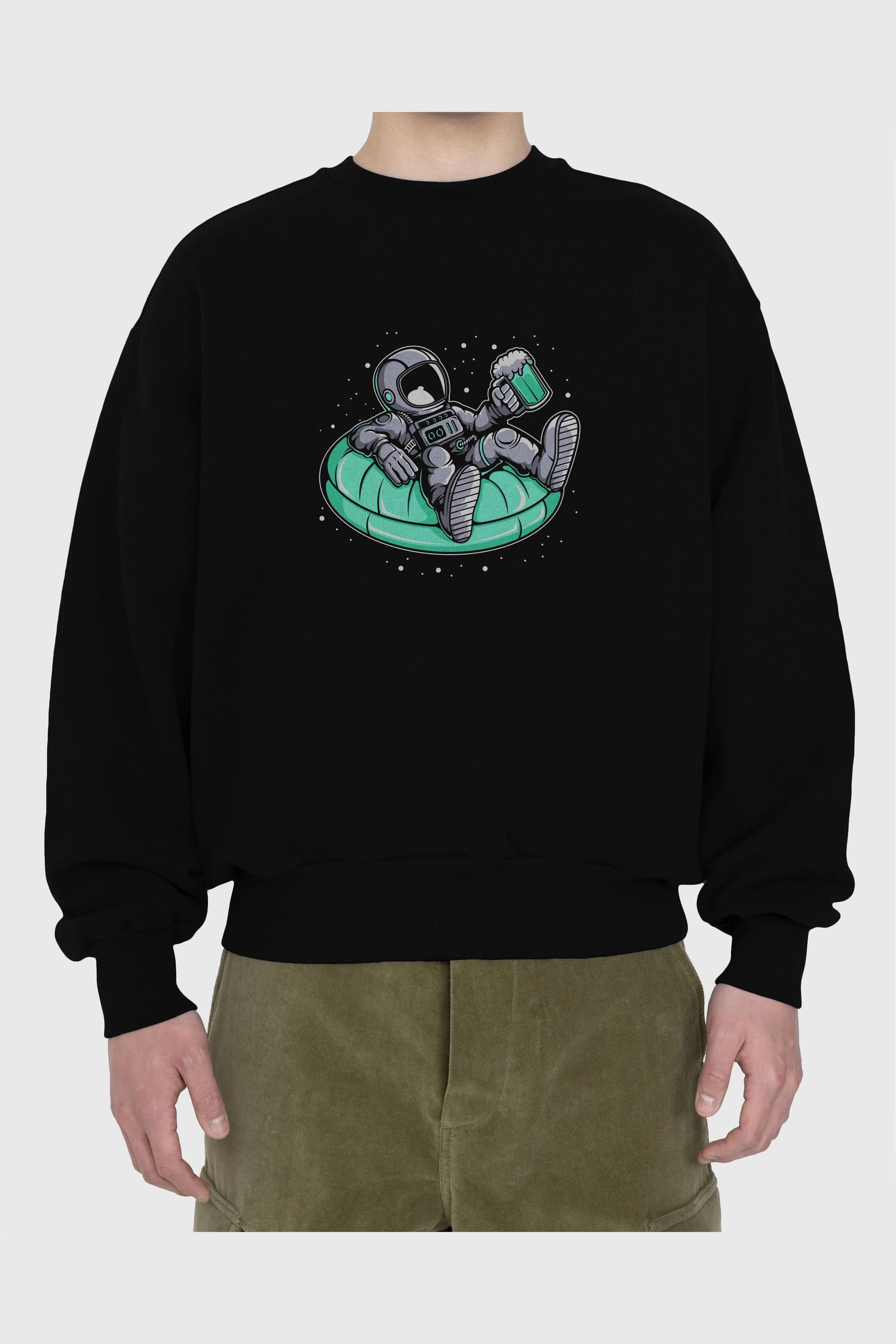 Astronaut Pool Float Ön Baskılı Oversize Sweatshirt Erkek Kadın Unisex