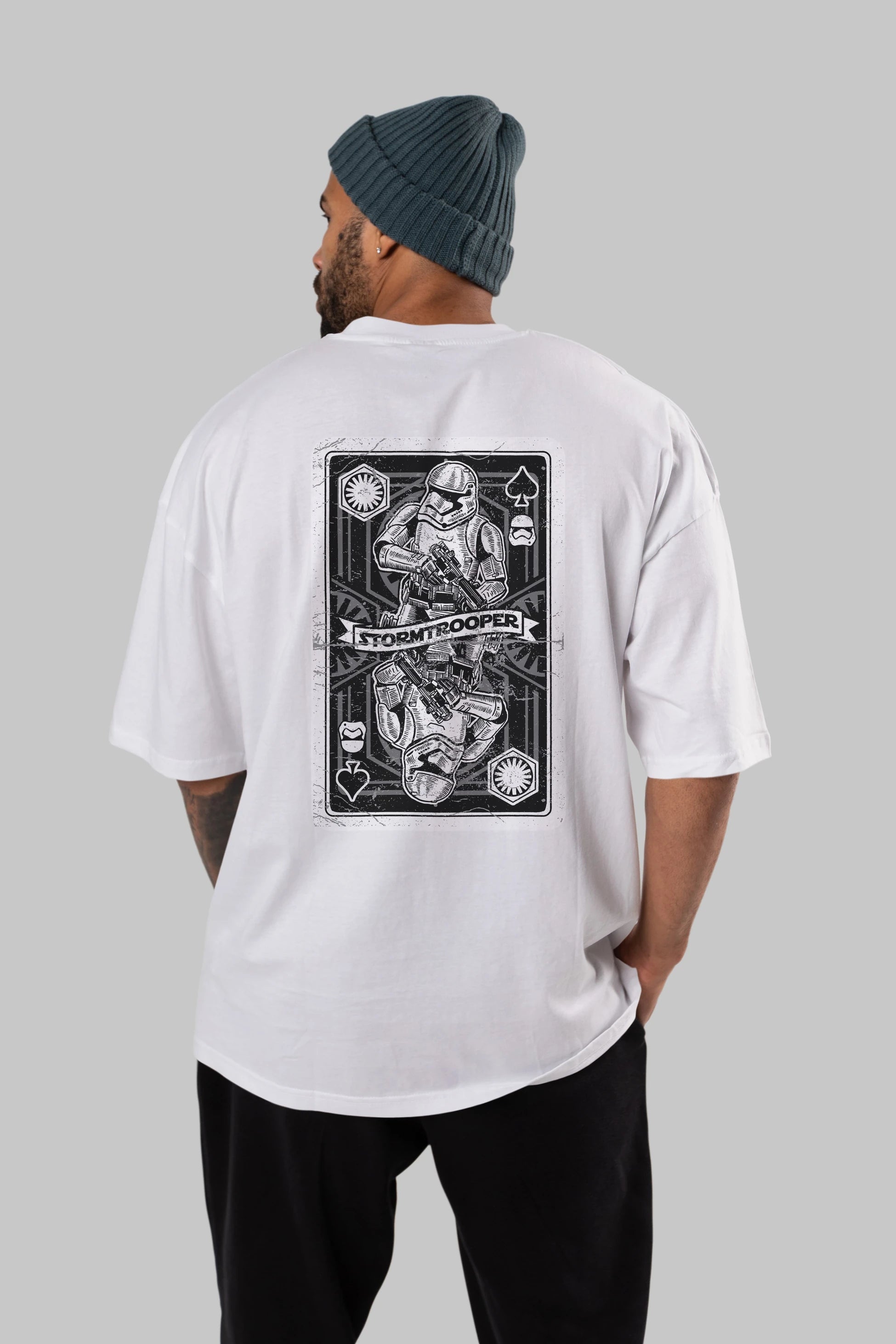 Stormtrooper Playing Card Arka Baskılı Oversize t-shirt Erkek Kadın Unisex %100 Pamuk