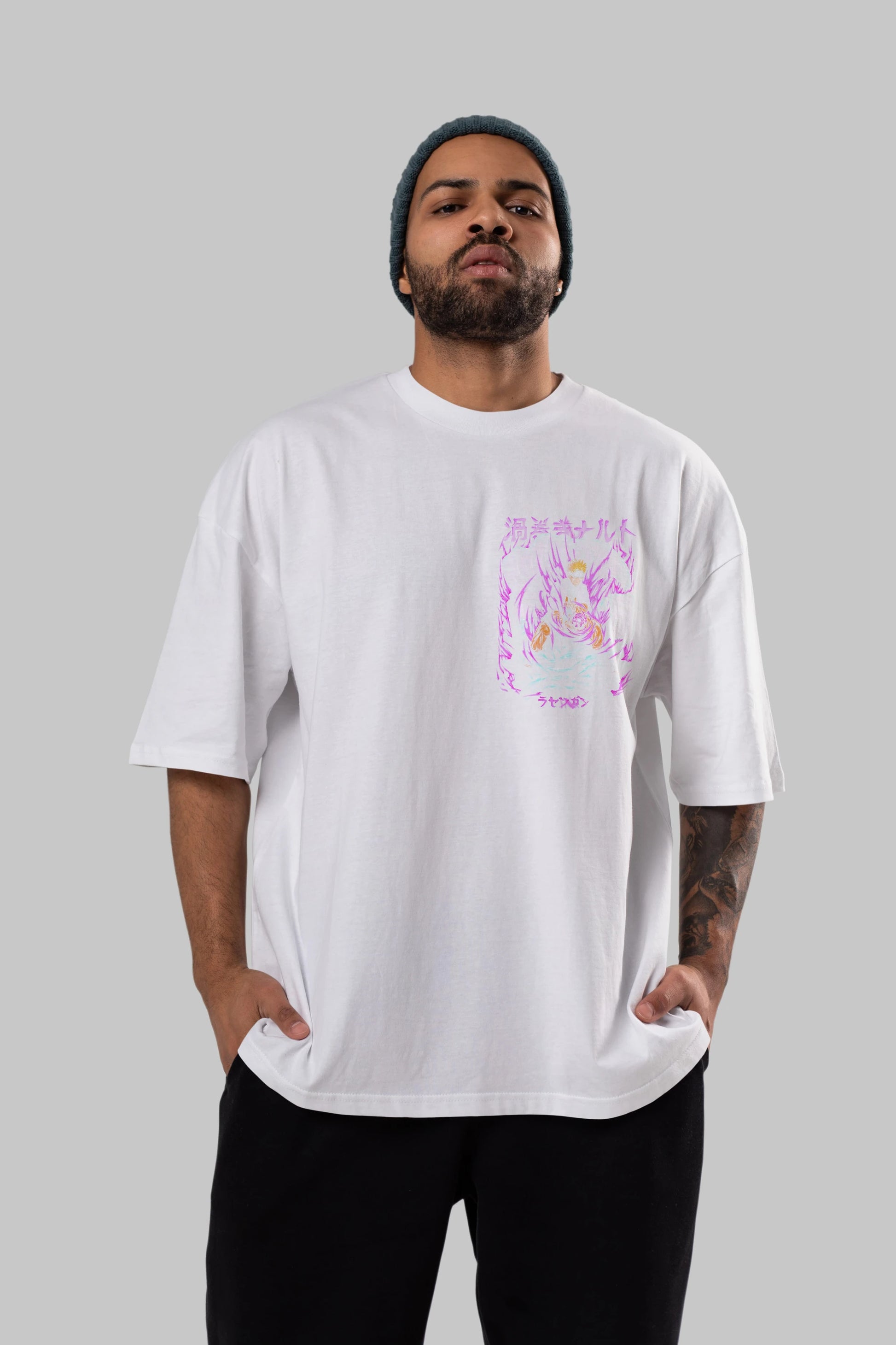 NARUTO Ön Sol Baskılı Oversize t-shirt Erkek Kadın Unisex %100 Pamuk Bisiklet Yaka tişort