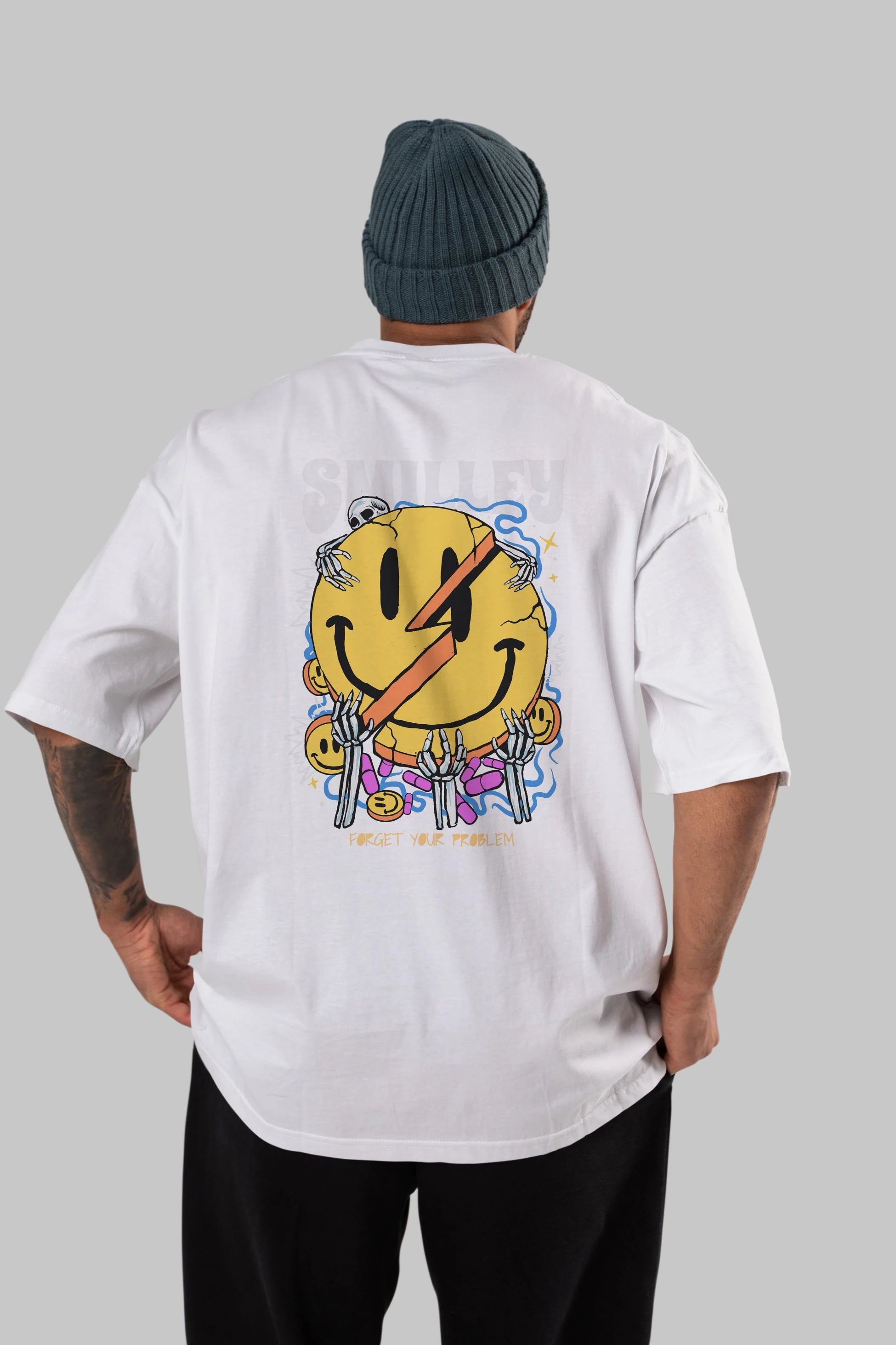 Smilley Streetwear Arka Baskılı Oversize t-shirt Erkek Kadın Unisex