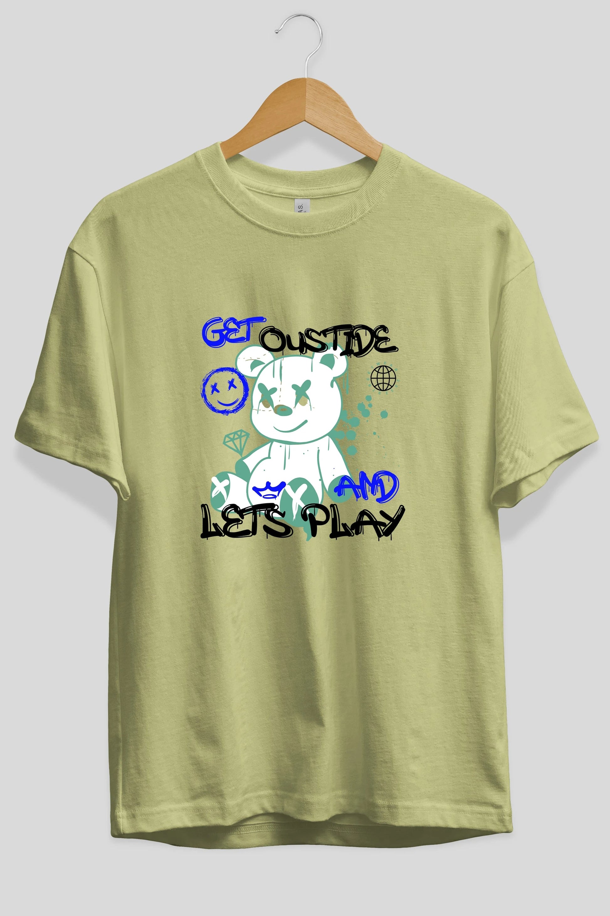 Get Outside Bear Ön Baskılı Oversize t-shirt Erkek Kadın Unisex
