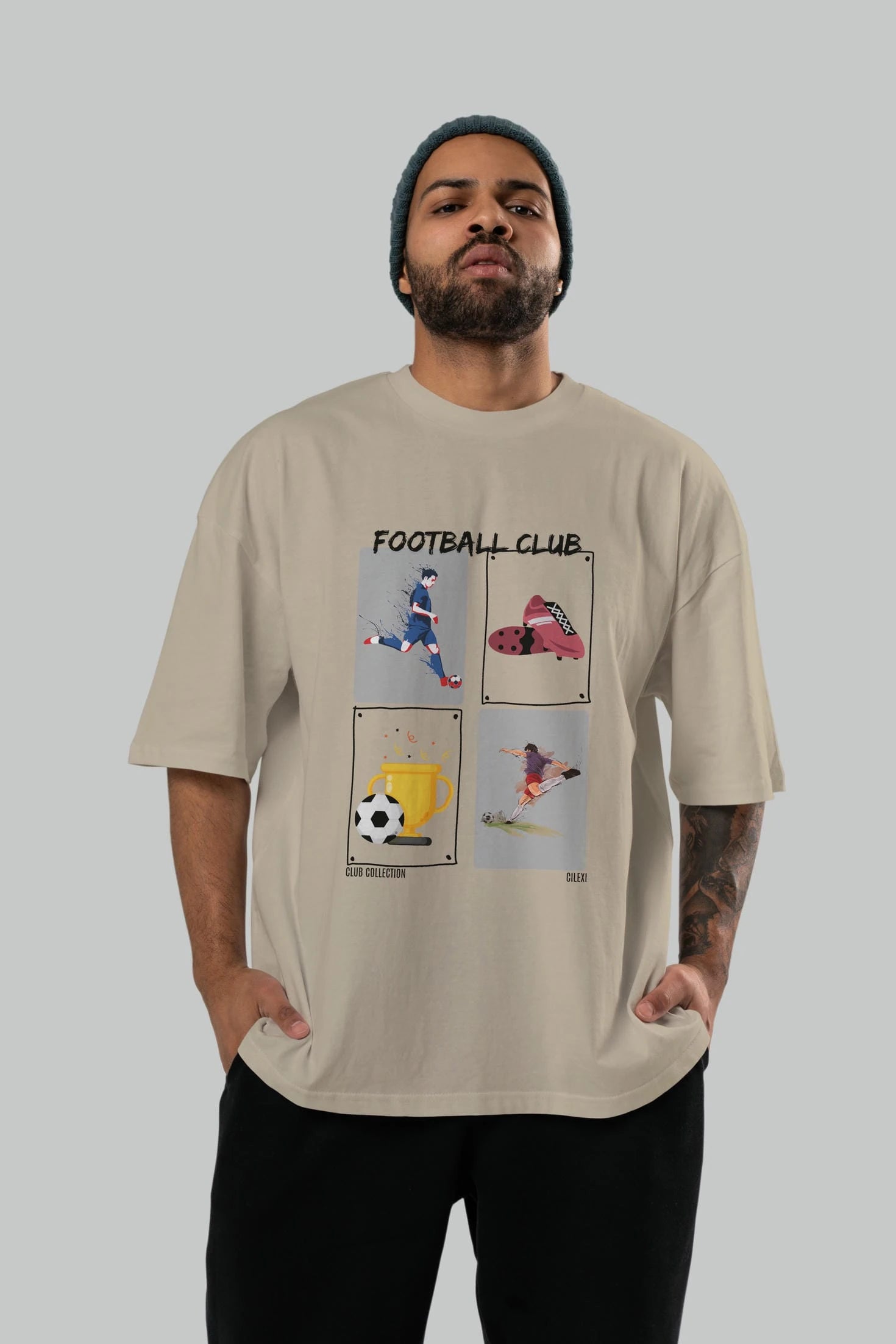 Football Club ön Baskılı Oversize t-shirt Erkek Kadın %100 Pamuk Bisiklet Yaka tişort