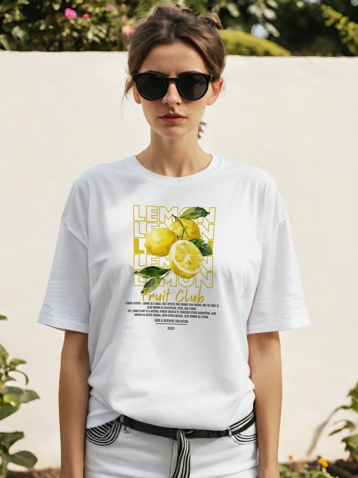 Lemon Ön Baskılı Oversize t-shirt Erkek Kadın Pamuk Bisiklet Yaka tişort