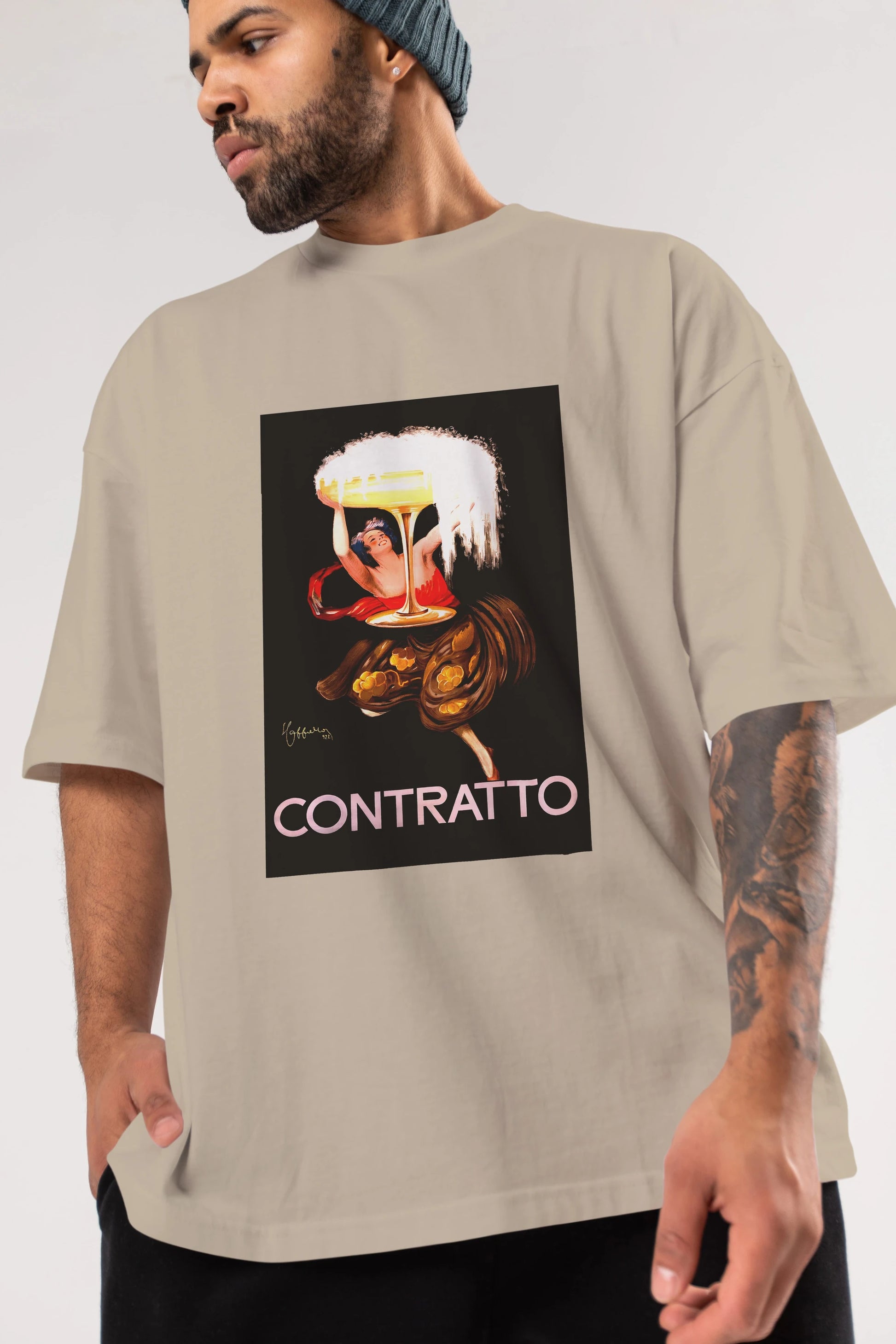 Contratto Ön Baskılı Oversize t-shirt Erkek Kadın Unisex %100 Pamuk Bisiklet Yaka tişort