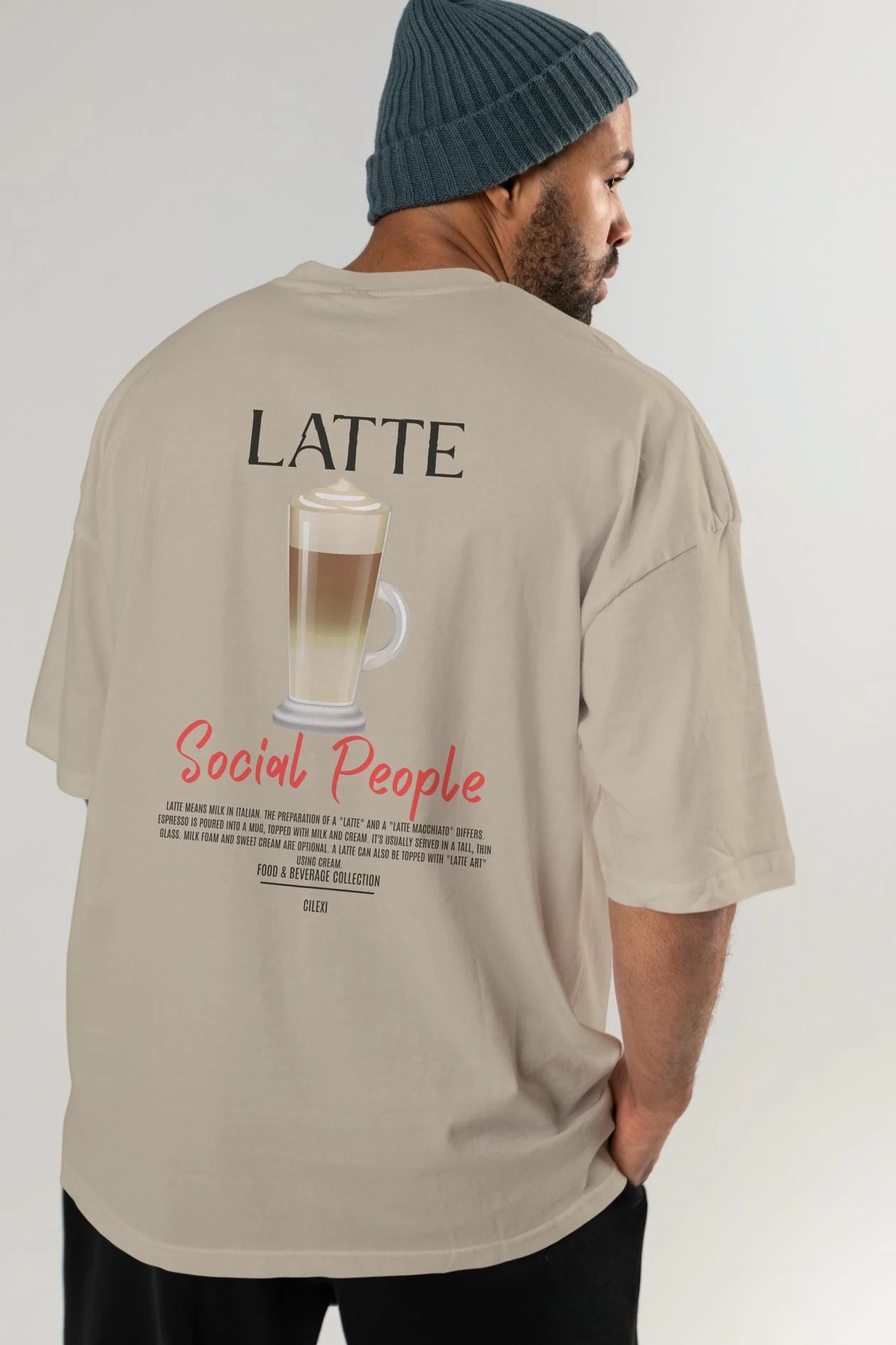 Latte Kokteyl Serisi Baskılı Oversize t-shirt Erkek Kadın Unisex %100 Pamuk Bisiklet Yaka tişort