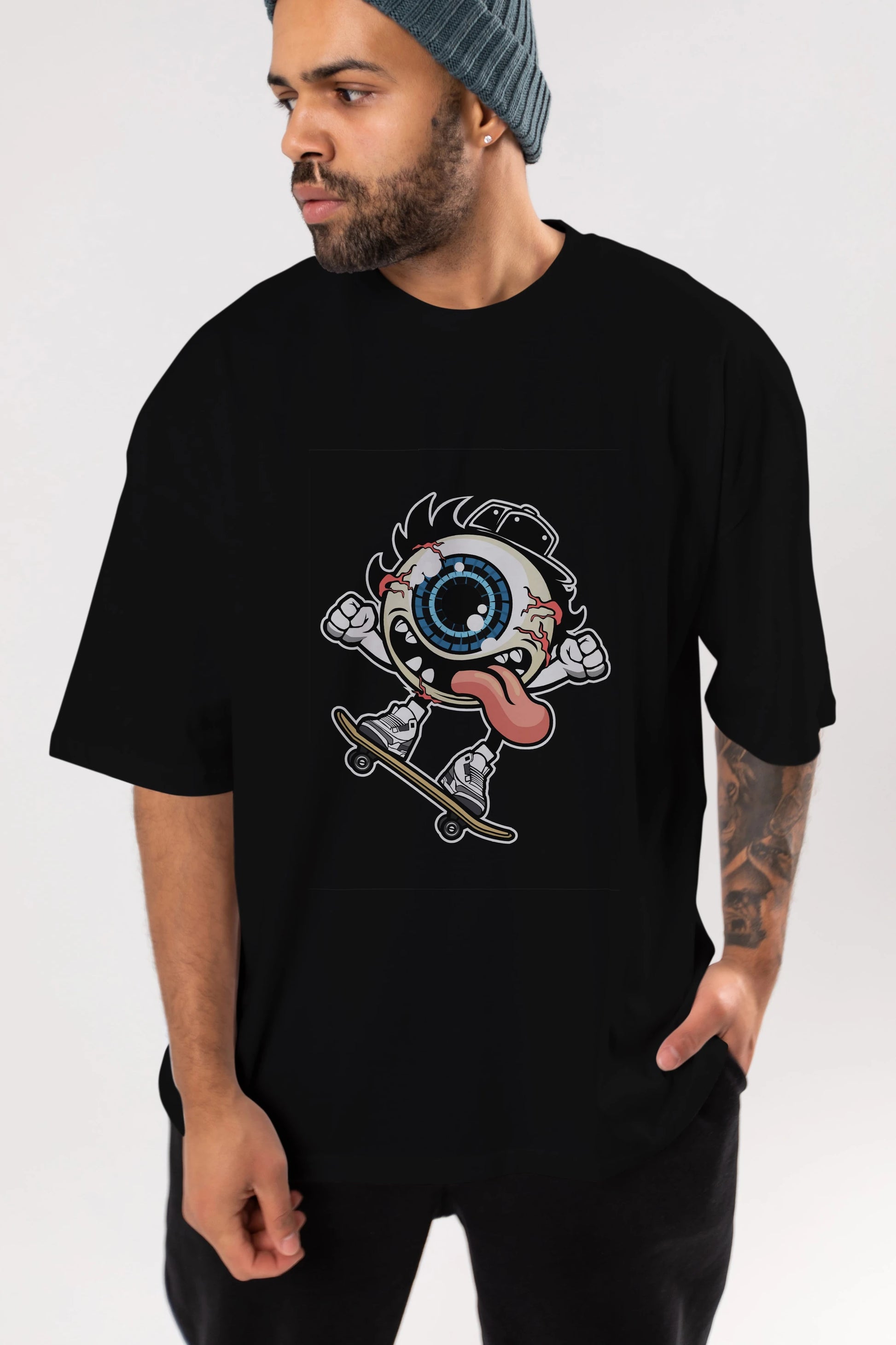 Eye Ball Skater Ön Baskılı Oversize t-shirt Erkek Kadın Unisex %100 Pamuk tişort