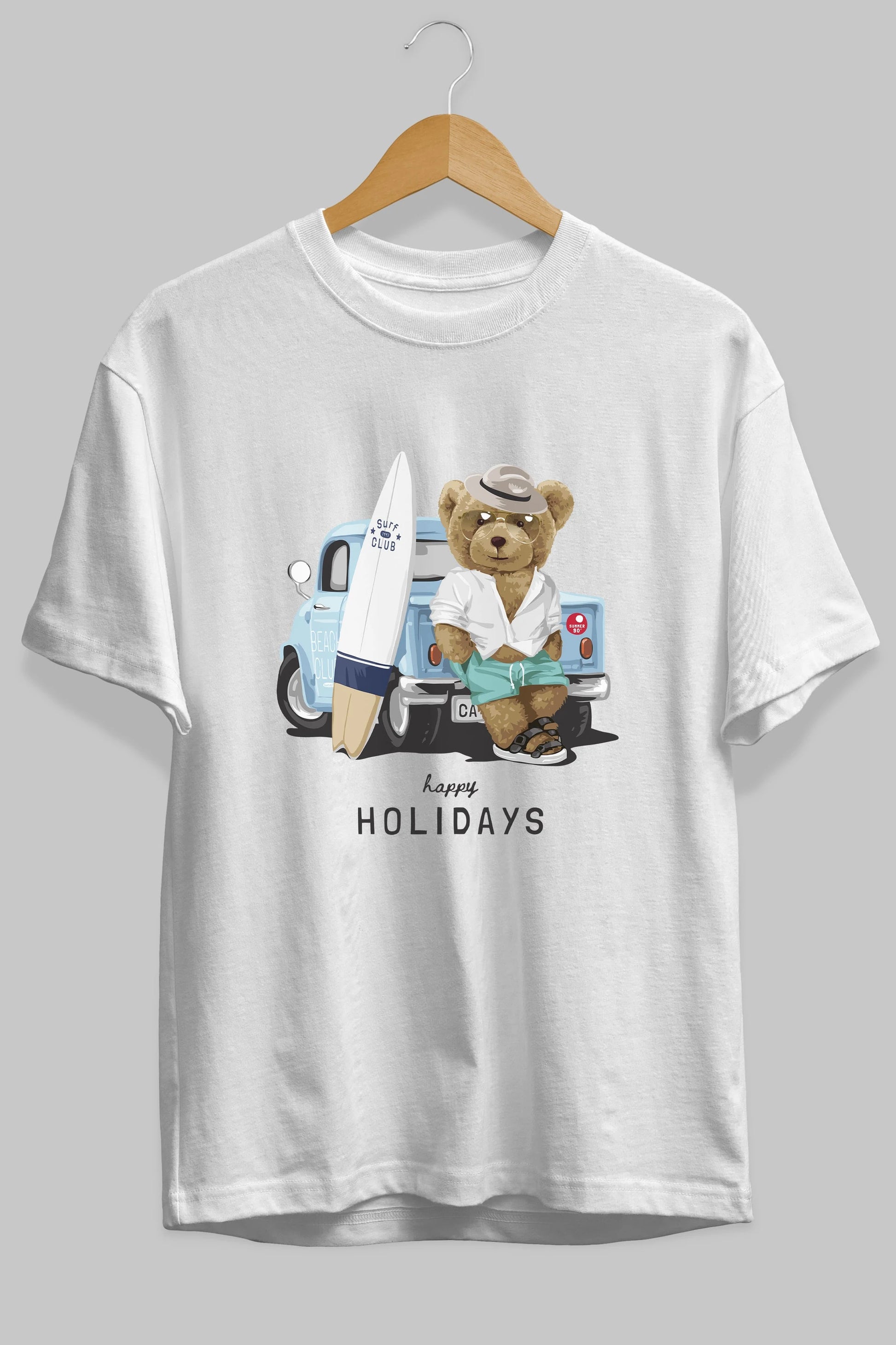 Teddy Bear Surf Club Ön Baskılı Oversize t-shirt Erkek Kadın Unisex %100 Pamuk