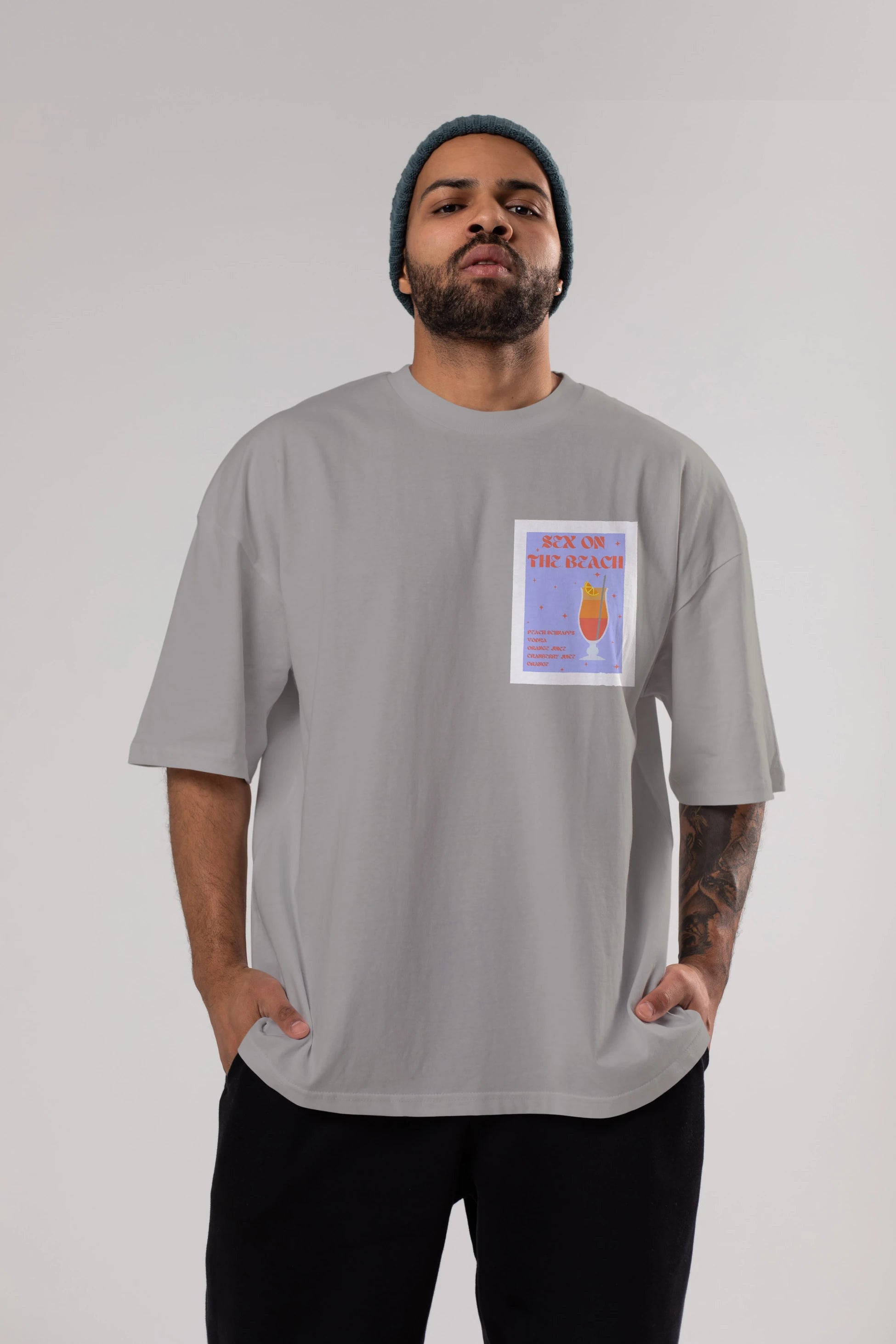 Sex On The Beach Ön Sol Baskılı Oversize t-shirt Erkek Kadın Unisex %100 Pamuk Bisiklet Yaka tişort