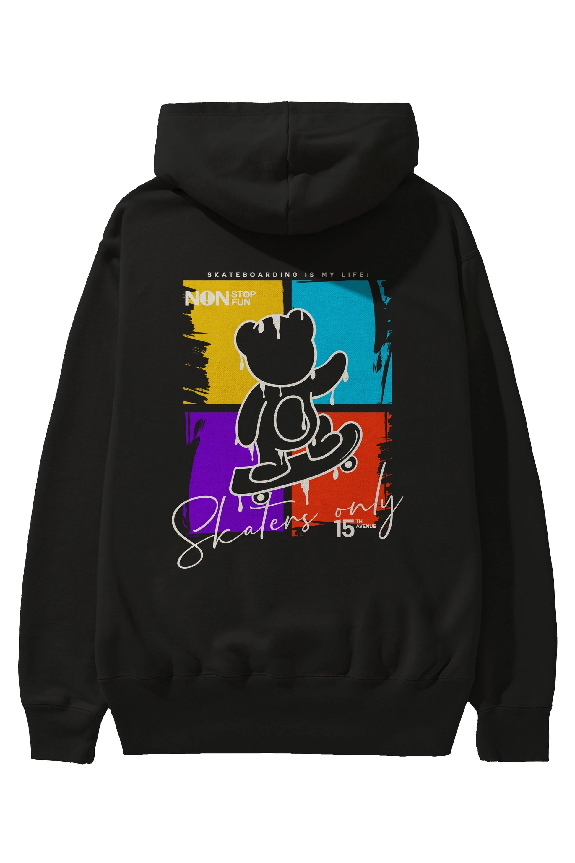 Skaters Only Bear Arka Baskılı Hoodie Oversize Kapüşonlu Sweatshirt Erkek Kadın Unisex