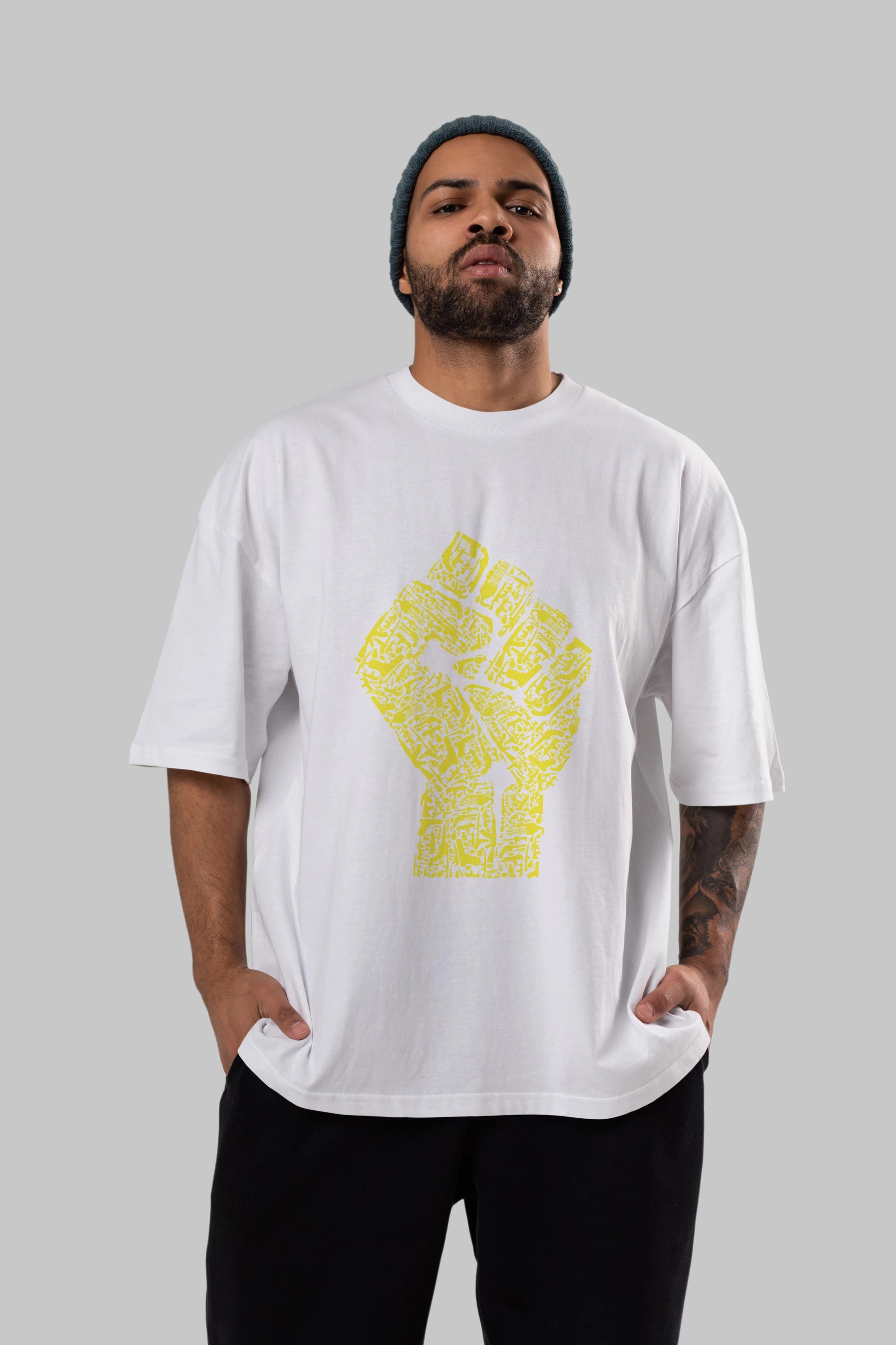 Hand Of Revolution Ön Baskılı Oversize t-shirt %100 pamuk Erkek Kadın Unisex