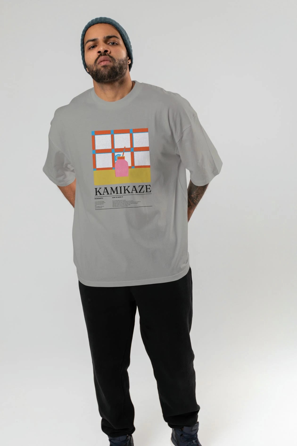 Kamikaze Kokteyl Ön Baskılı Oversize t-shirt Erkek Kadın %100 Pamuk Bisiklet Yaka tişort