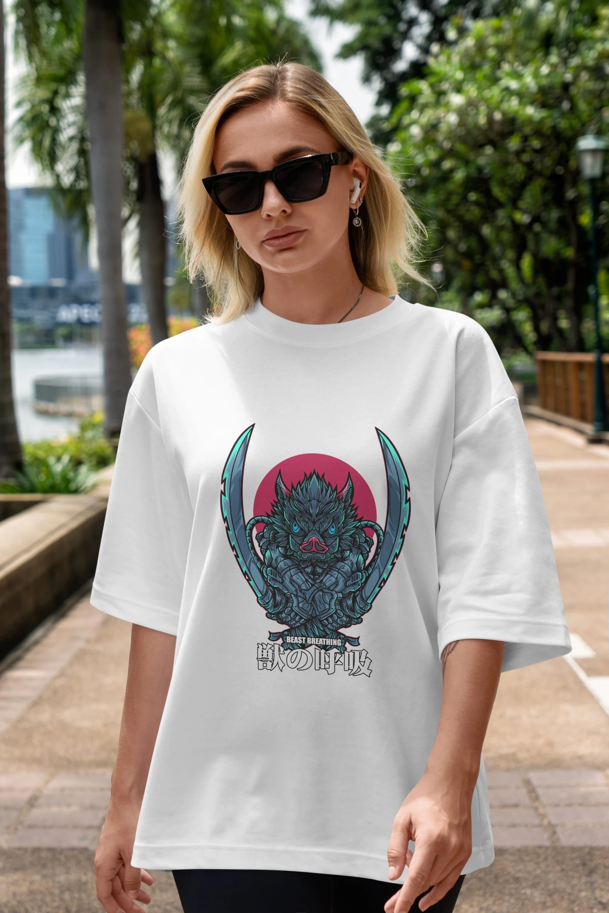 Inosuke DEMON SLAYER Anime Ön Baskılı Oversize t-shirt %100 pamuk Erkek Kadın Unisex