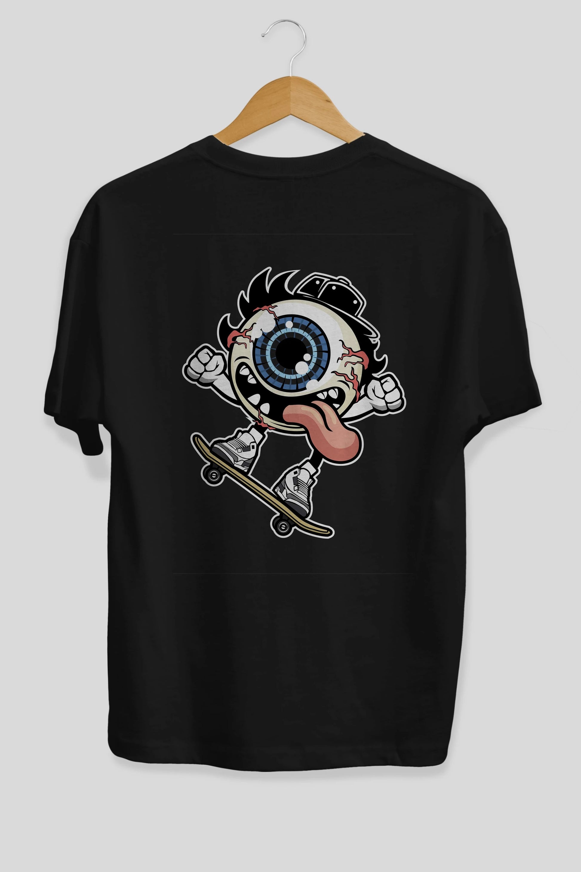 Eye Ball Skater Arka Baskılı Oversize t-shirt Erkek Kadın Unisex %100 Pamuk tişort