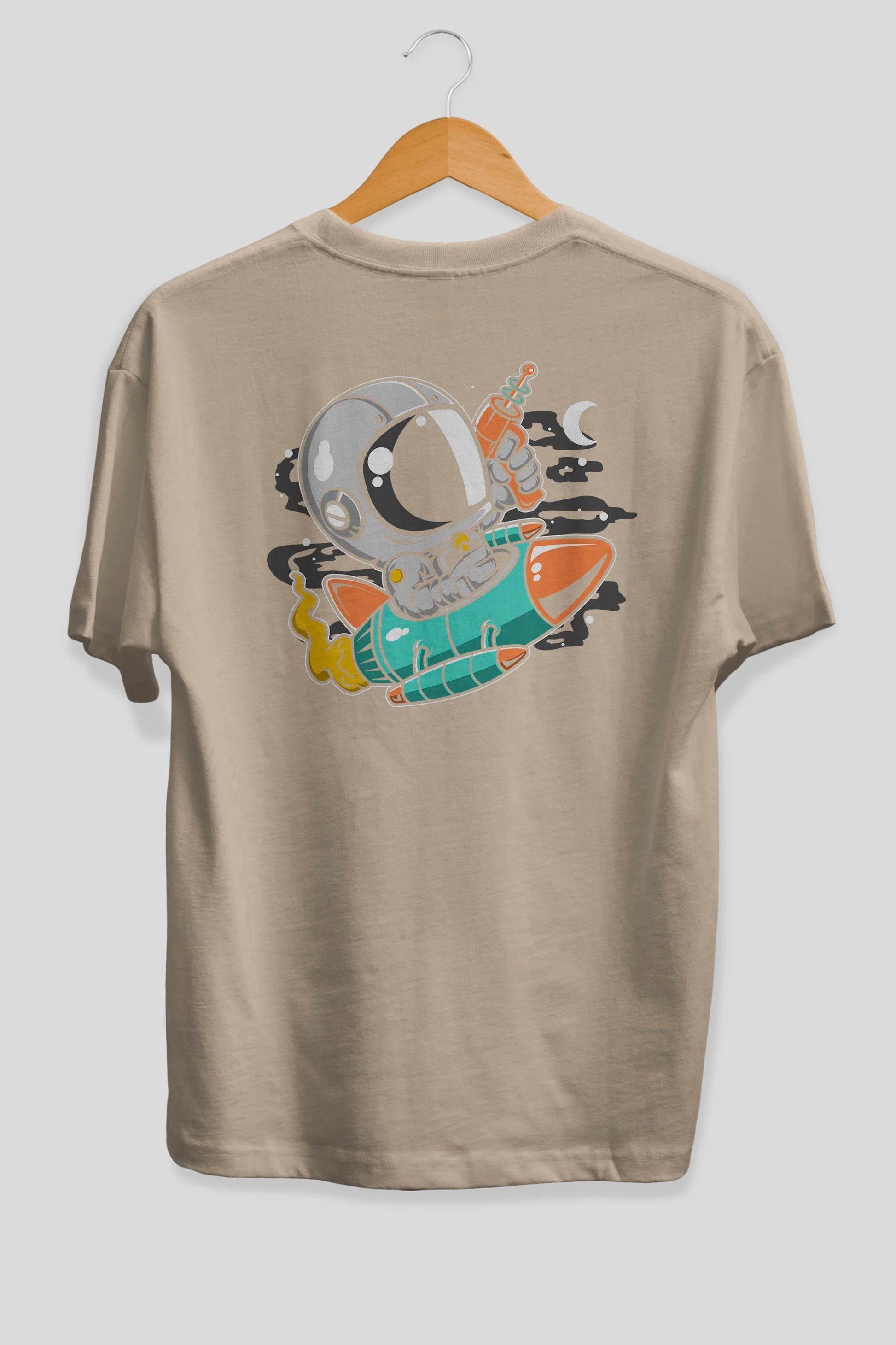 Astronaut Riding Rocket Arka Baskılı Oversize t-shirt Erkek Kadın Unisex