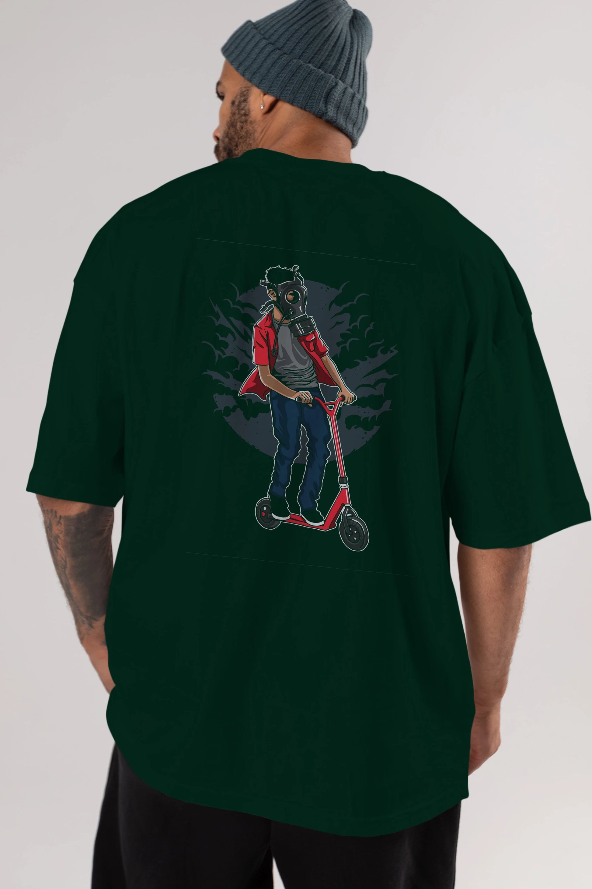 Gasmask Rider Arka Baskılı Oversize t-shirt Erkek Kadın Unisex %100 Pamuk
