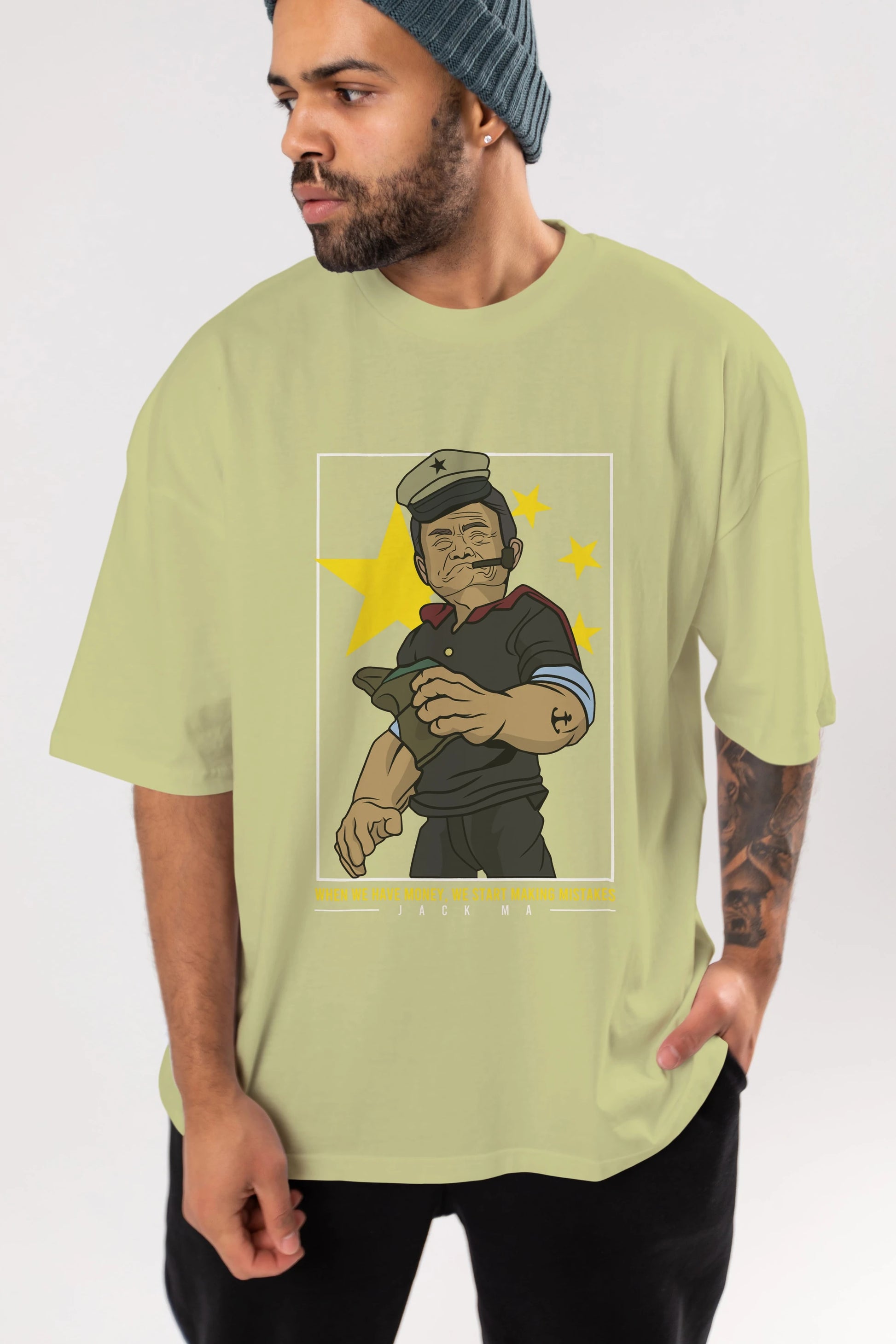 Popeye Jack Ma Ön Baskılı Oversize t-shirt Erkek Kadın Unisex %100 Pamuk tişort