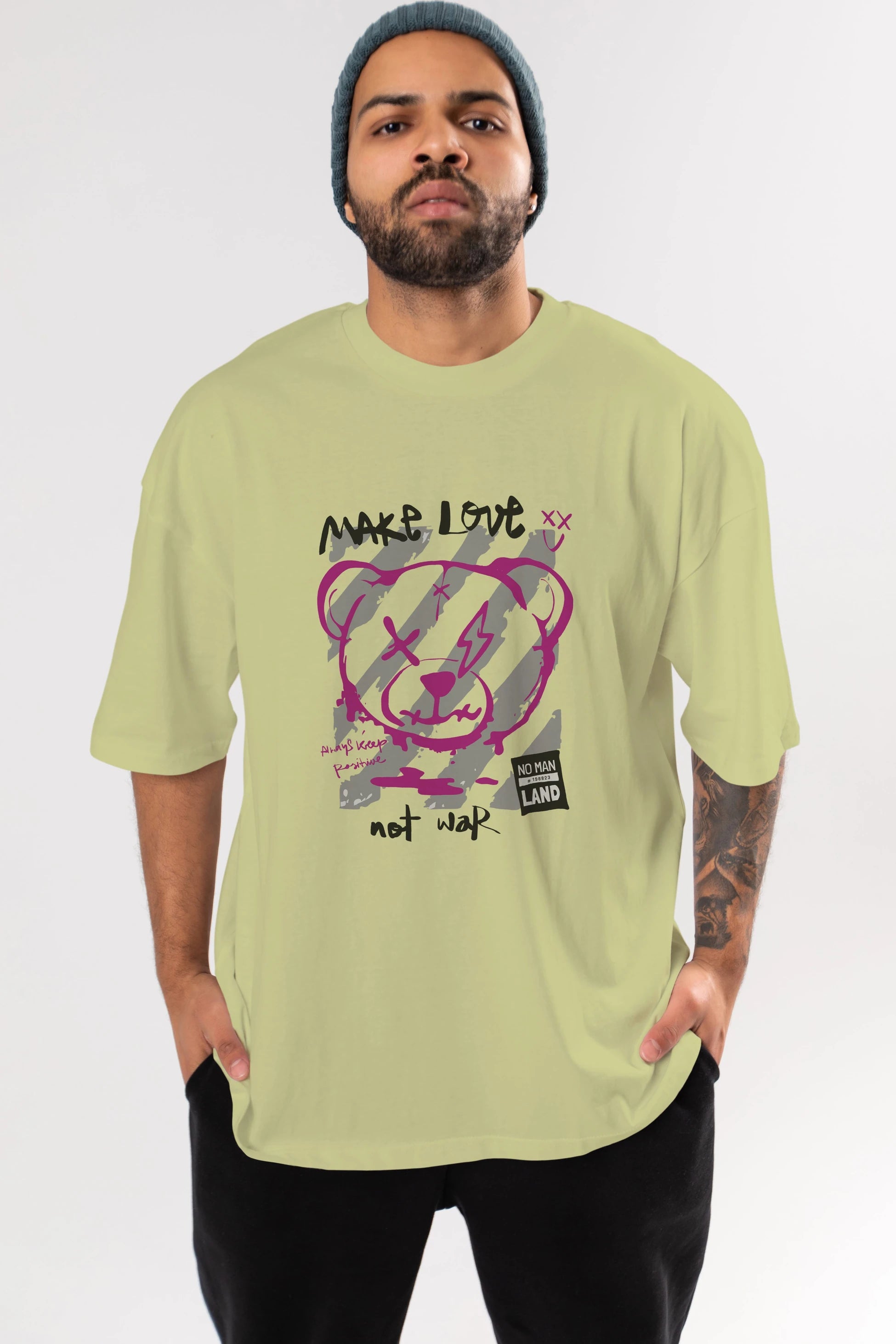 Make Love Bear Ön Baskılı Oversize t-shirt Erkek Kadın Unisex