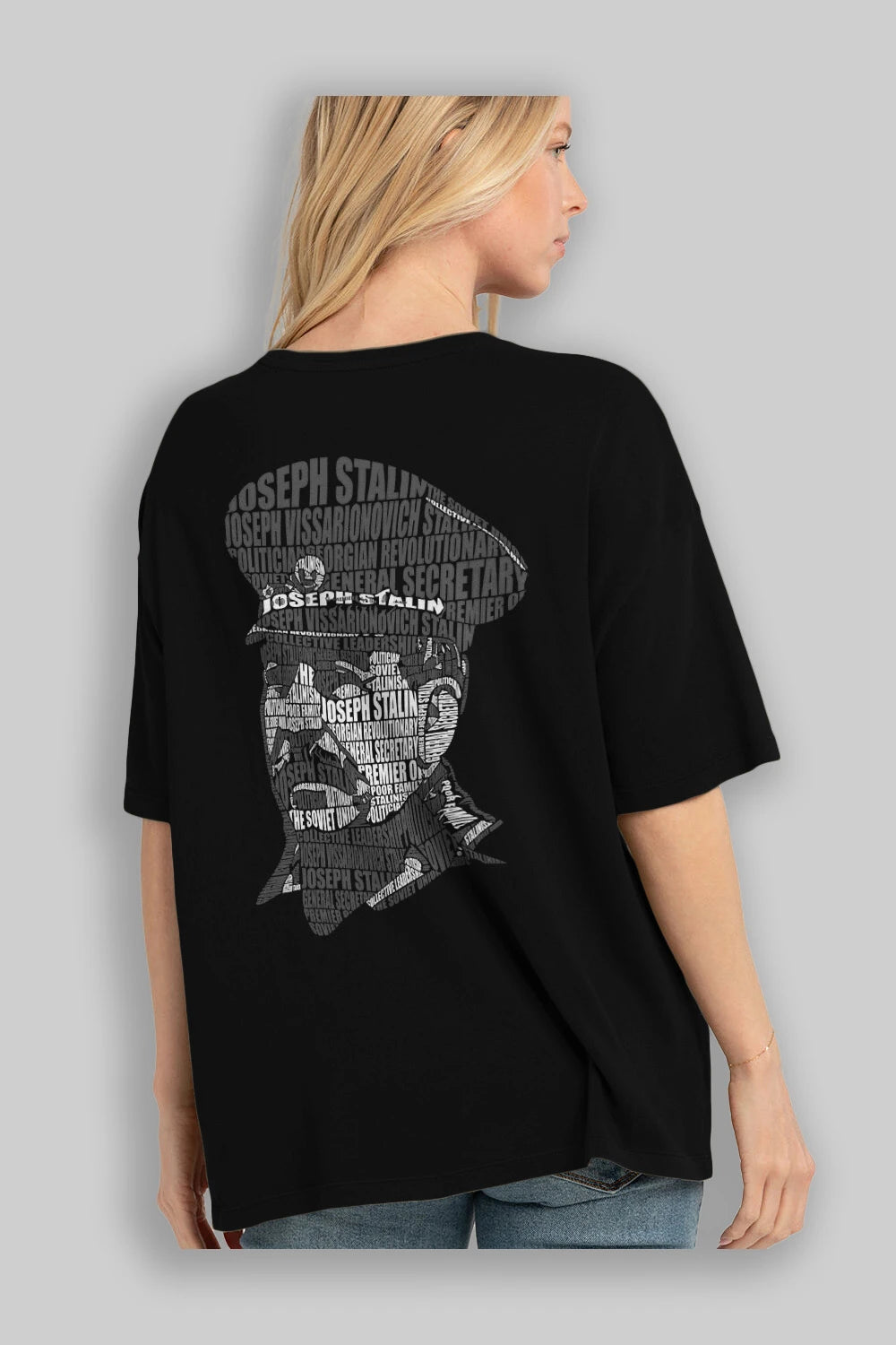 Joseph Stalin Calligram Arka Baskılı Oversize t-shirt %100 pamuk Erkek Kadın Unisex