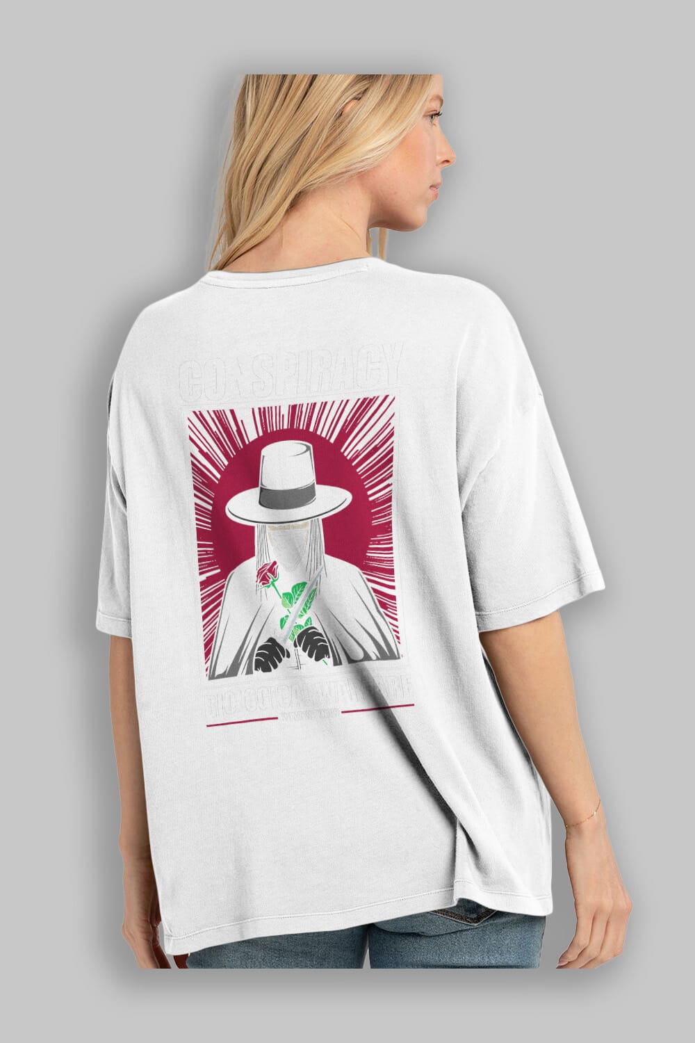 Vendetta Masker Arka Baskılı Oversize t-shirt Erkek Kadın Unisex %100 Pamuk tişort