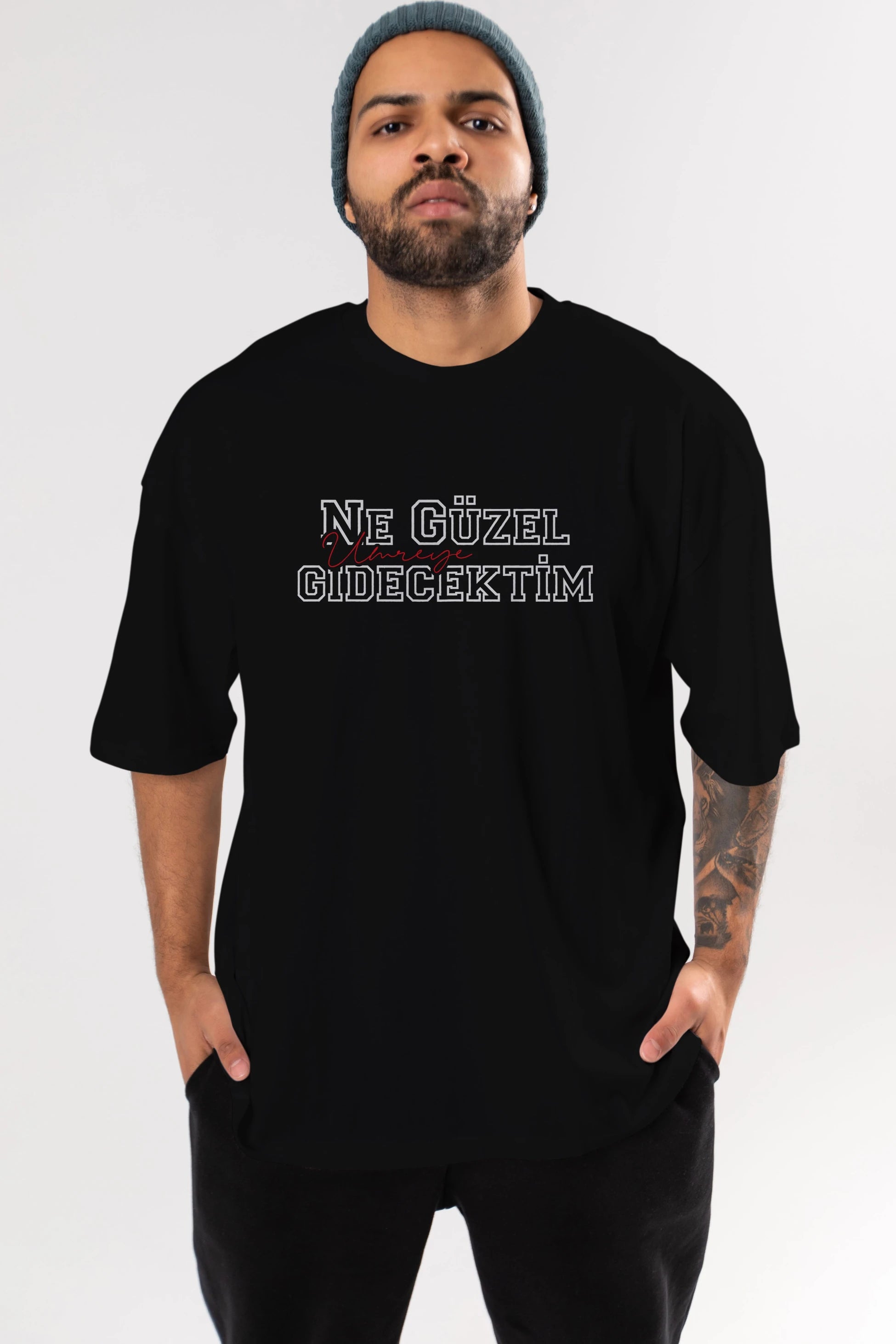 Ne Güzel Umreye Gidecektim Ön Baskılı Oversize t-shirt %100 pamuk Erkek Kadın Unisex
