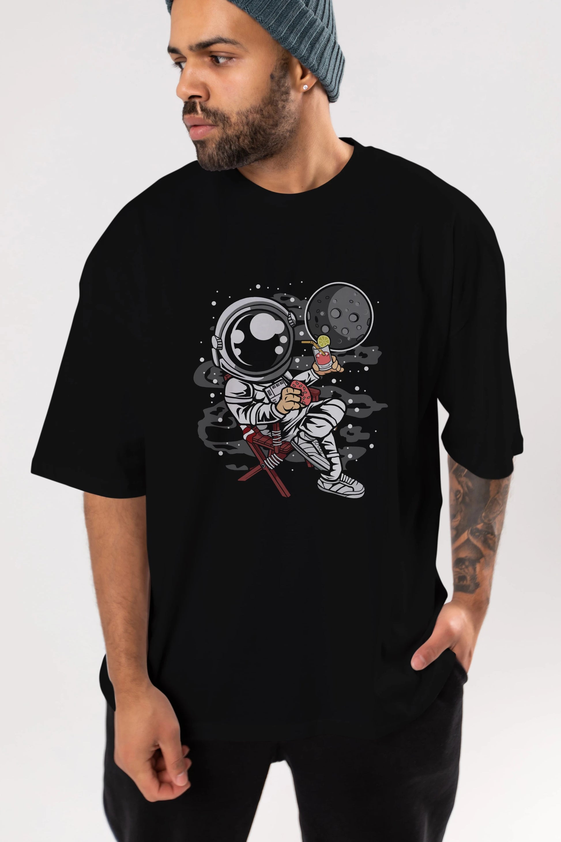 Holiday Astronaut Ön Baskılı Oversize t-shirt Erkek Kadın Unisex