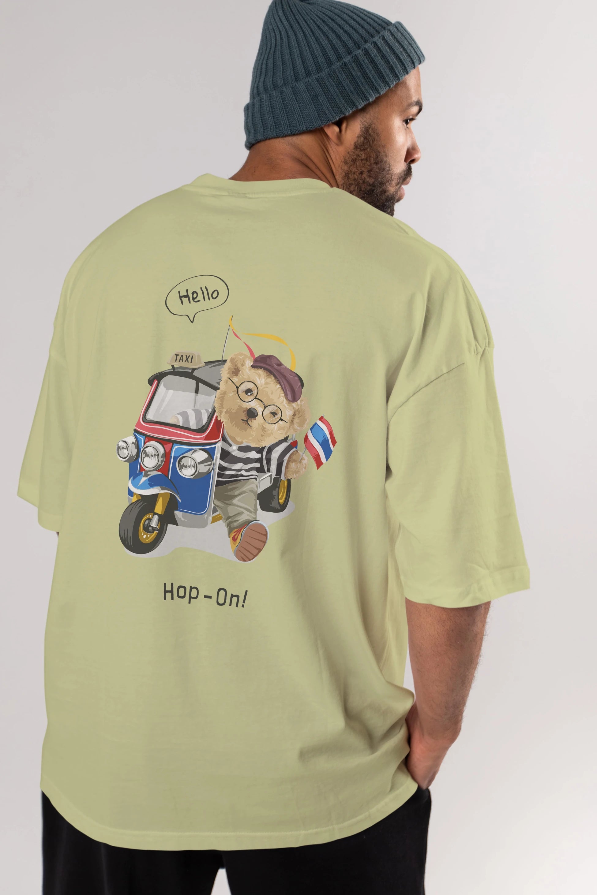 Teddy Bear Hop-On Arka Baskılı Oversize t-shirt Erkek Kadın Unisex %100 Pamuk