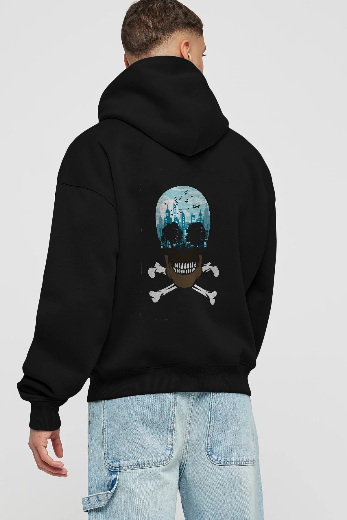 Death City Arka Baskılı Hoodie Oversize Kapüşonlu Sweatshirt Erkek Kadın Unisex